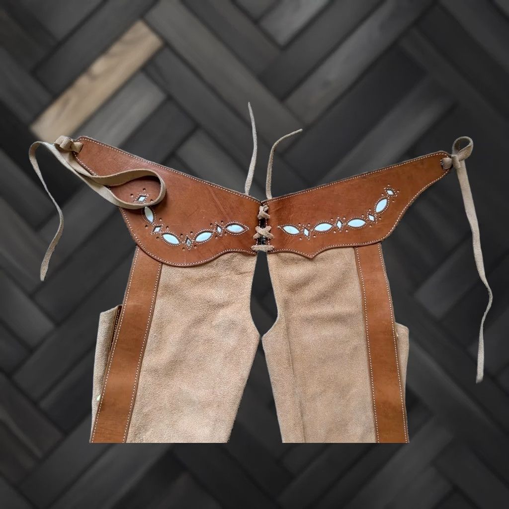Chaps VINTAGE handcrafted leather chaps Shirt XS/S 30 in Brown 30x26 cowboy suede leather boots? Size 26" / US 2 / IT 38 - 1 Thumbnail