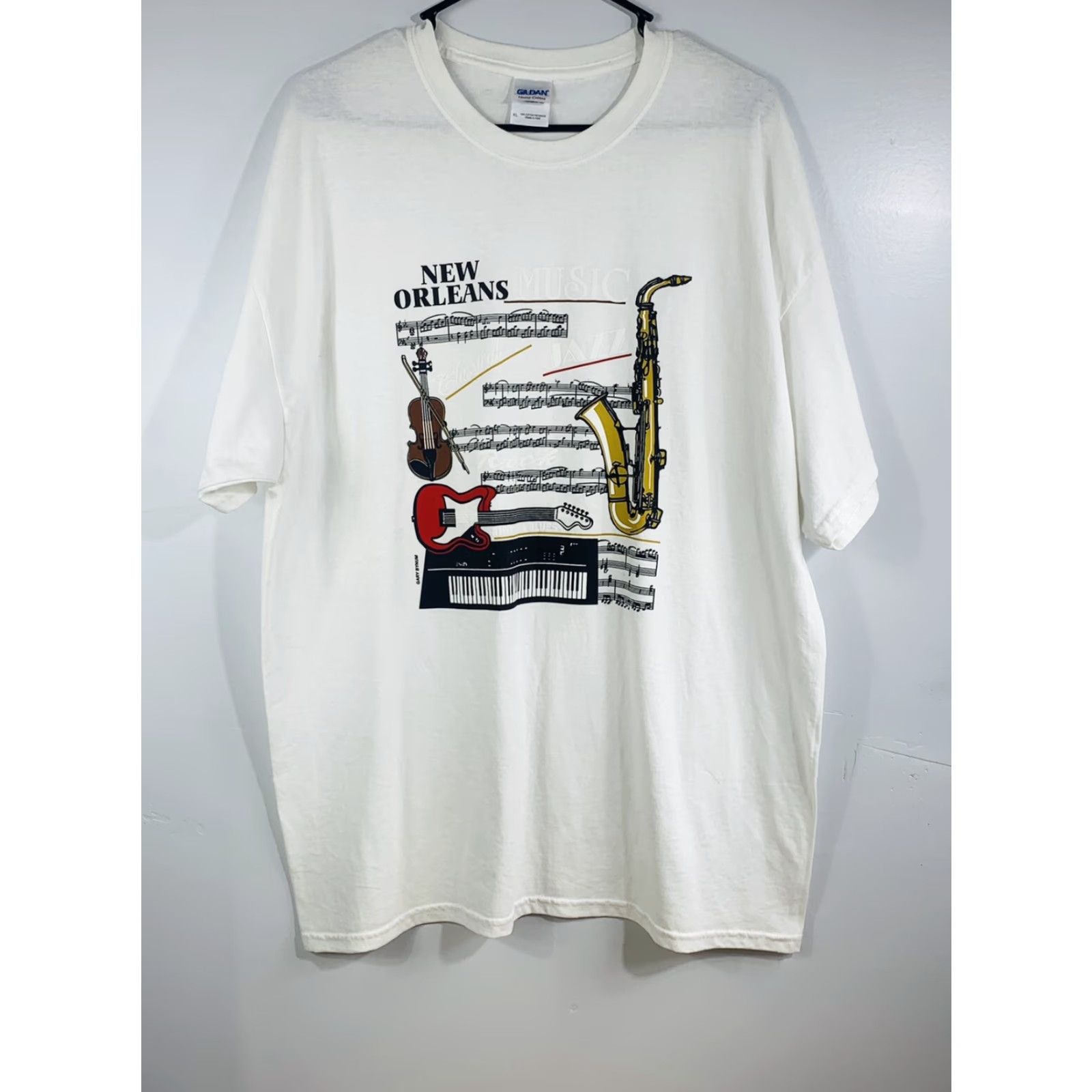 Gildan Gildan T-Shirt White XL Music Shirt Men 1038 Preshrunk Short Sleeve Logo Regular Size US XL / EU 56 / 4 - 5 Thumbnail