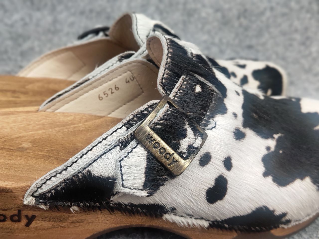 Woody Design Manu Fur W' Leather cowhide Clogs mules Shoes