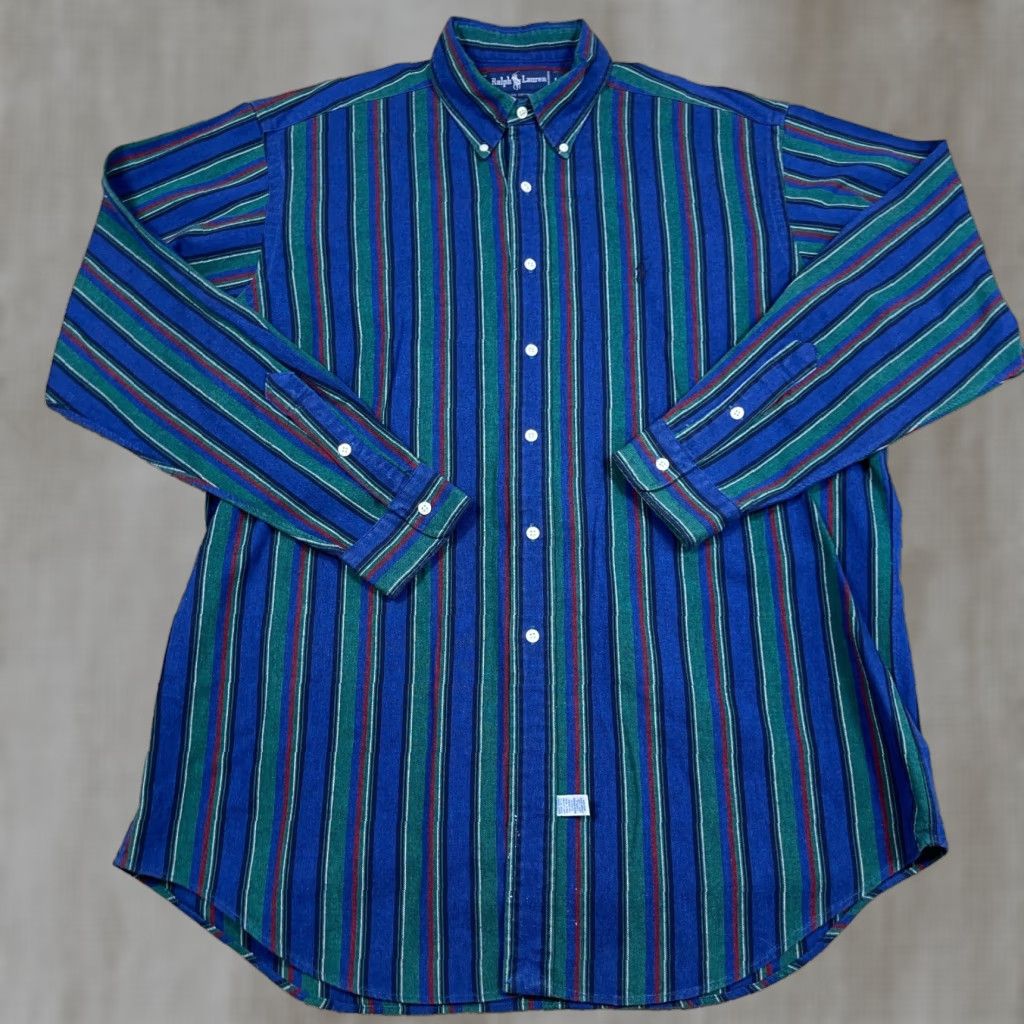 Ralph Lauren VINTAGE Ralph Lauren Shirt Men Medium Blue Button Up Oxford Cloth Striped Western VTG Size US M / EU 48-50 / 2 - 1 Thumbnail