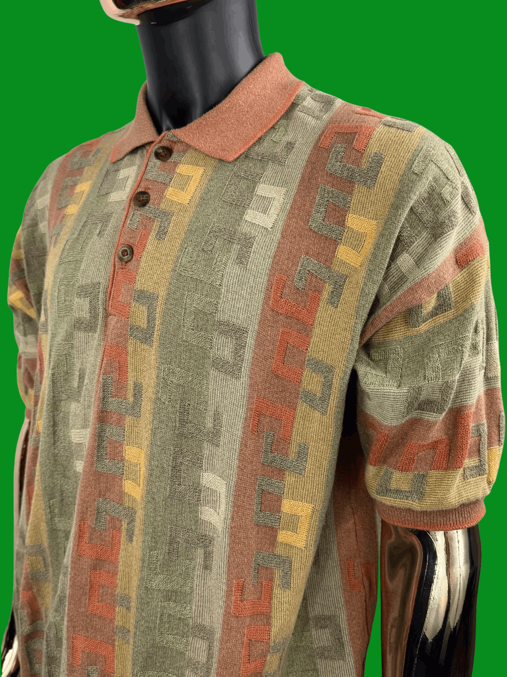 VTG 90s Tundra Canada Coogi-Style Textured Knit Polo Shirt