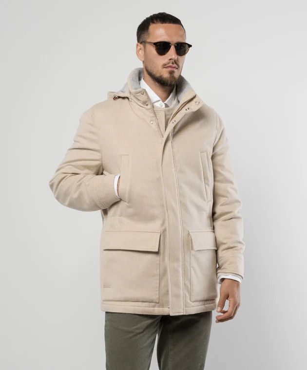 o1w1db10226 Cashmere Hooded Jacket in Beige