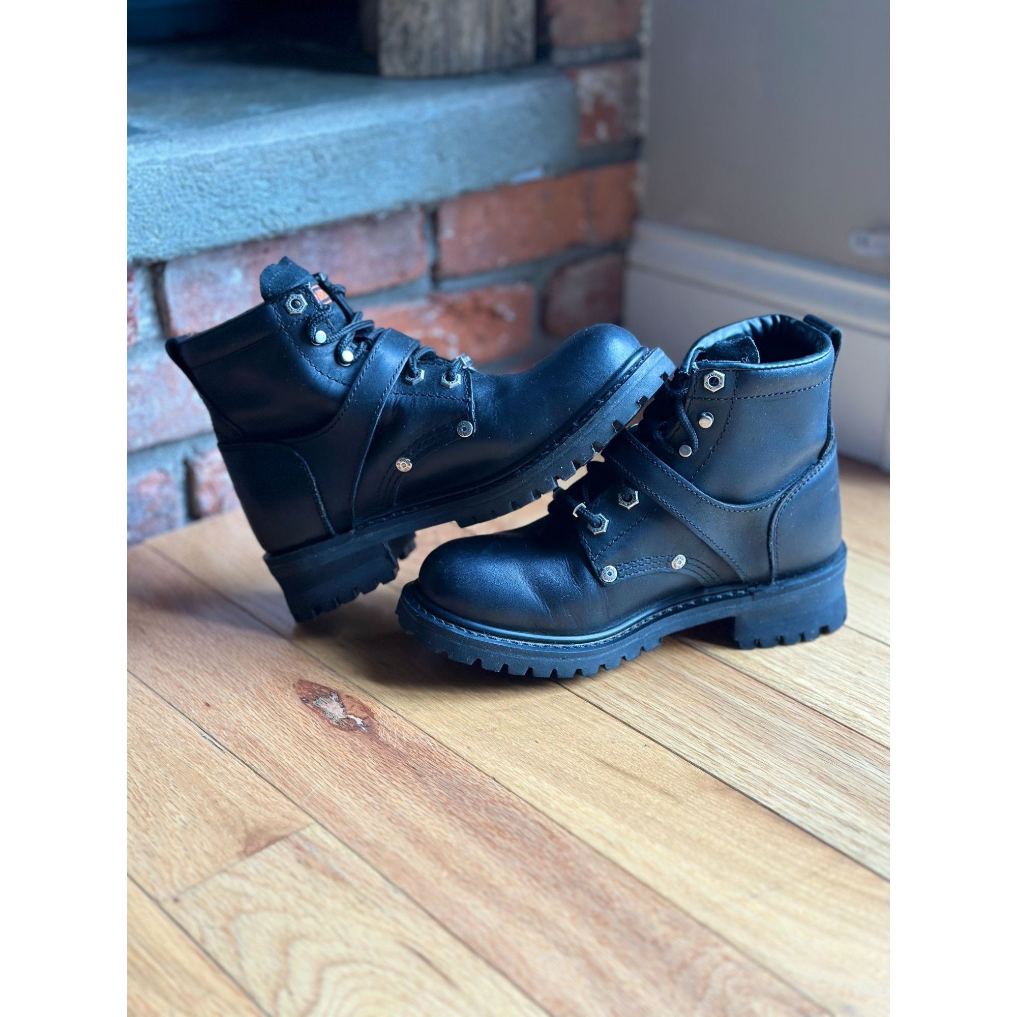 Harley Davidson Y2K HARLEY DAVIDSON WOMEN'S BLACK LEATHER BUCKLE MOTORCYCLE Size US 7.5 / IT 37.5 - 6 Thumbnail