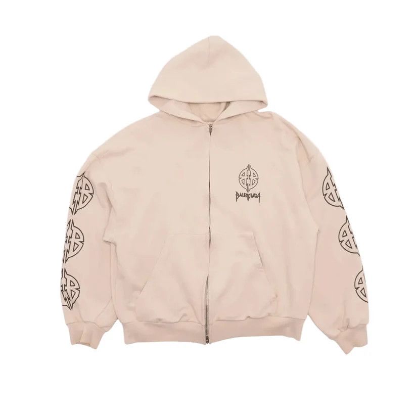 Balenciaga o1la1rc1a0226 Metal BB Zip-Up Hoodie Regular Fit In Beige Size US M / EU 48-50 / 2 - 1 Thumbnail