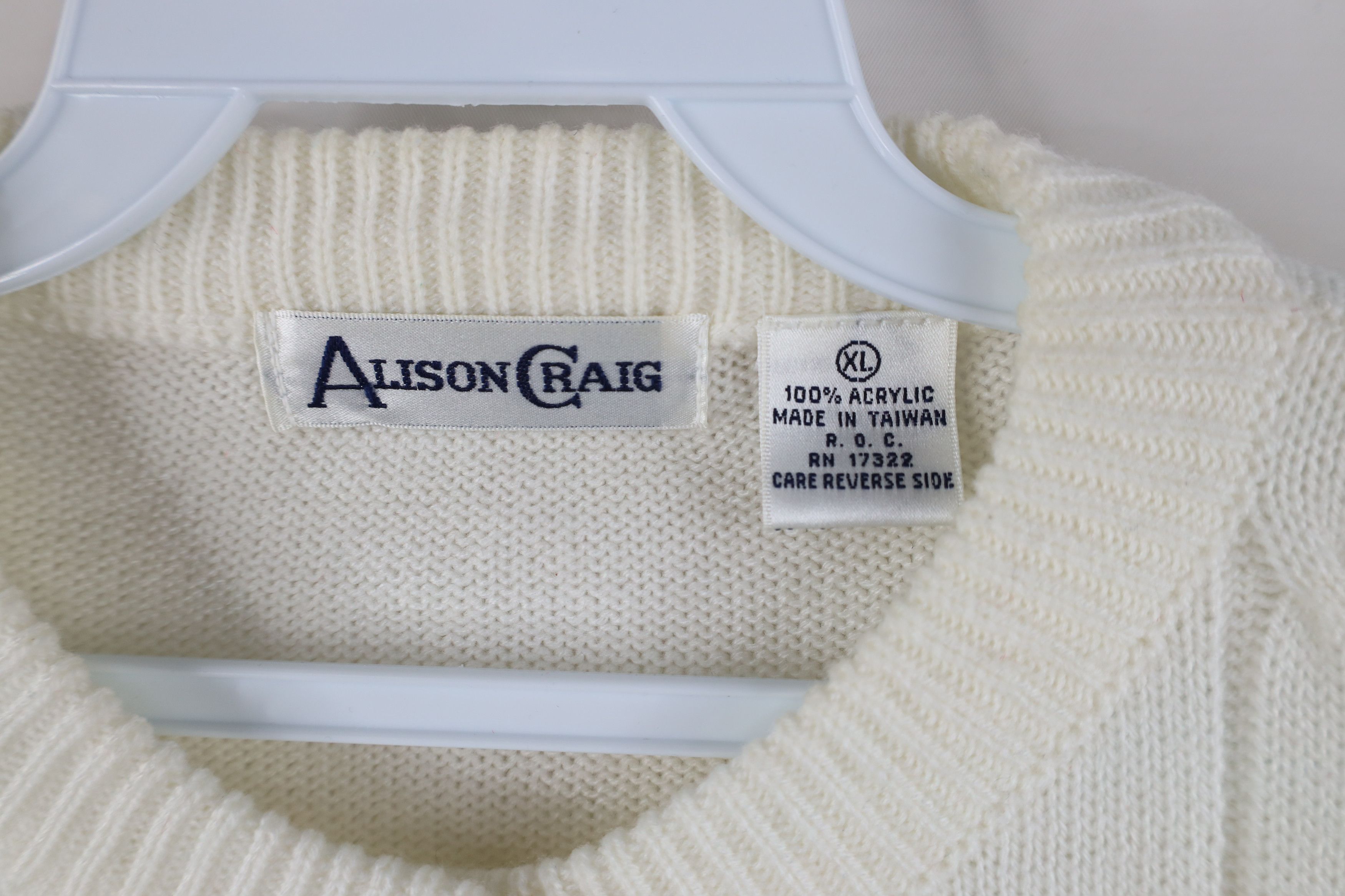 Vintage Vintage 90s Streetwear Knit Cardigan Sweater White Acrylic Size XL / US 12-14 / IT 48-50 - 9 Thumbnail