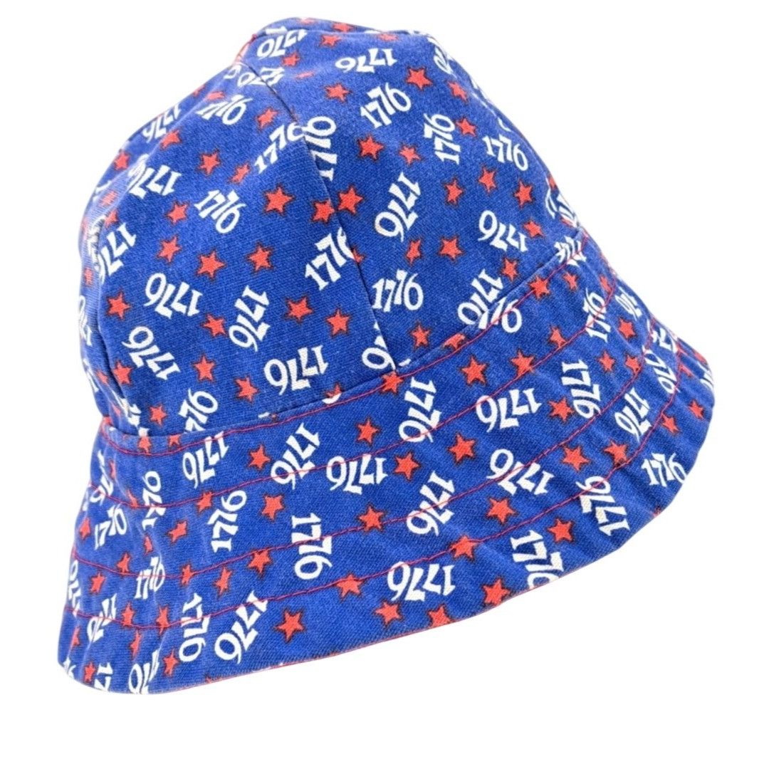 Handmade Vintage Patriotic Bucket Hat Blue Red Stars 1776 USA Adult Size ONE SIZE - 3 Thumbnail