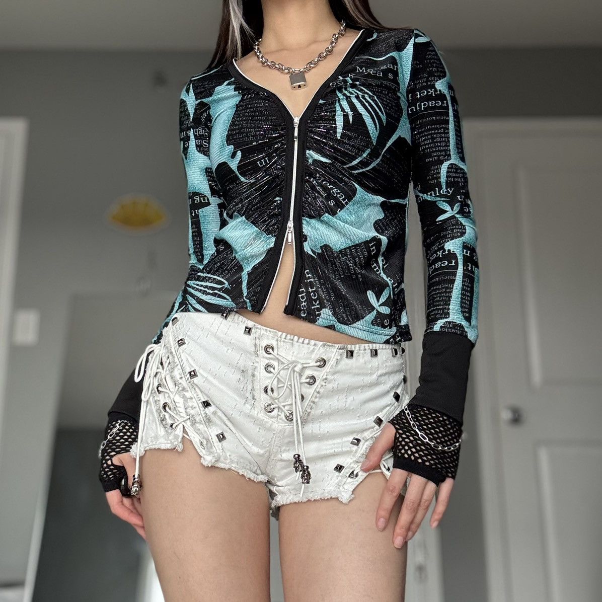 Other Jaipur Y2K Cyber Punk Blue & Black Graphic Double Zip Jacket Size S / US 4 / IT 40 - 9 Thumbnail