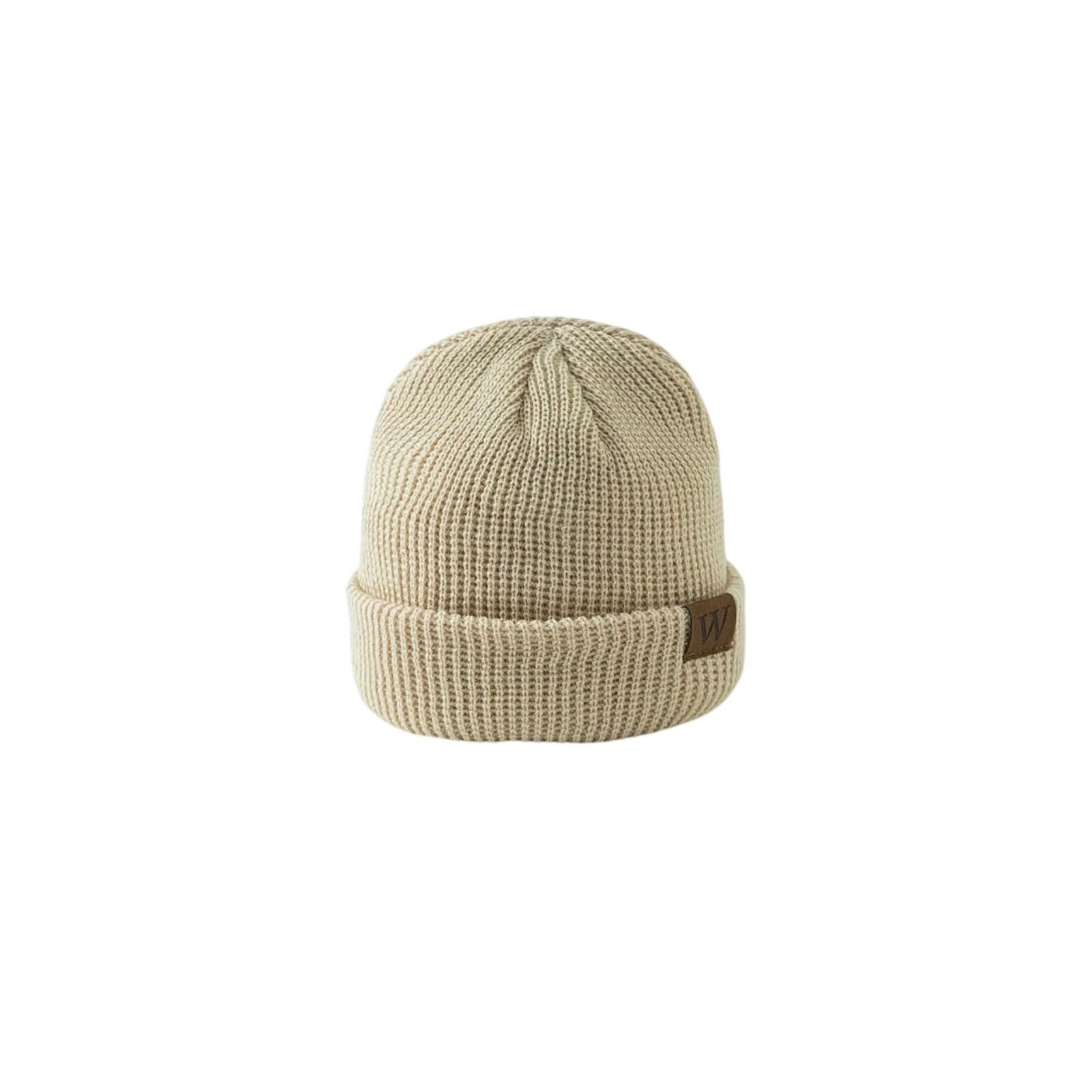 Other New Beige/Tan Knit Beanie Hat Leather "W" Patch Cuff Winter Size ONE SIZE - 2 Thumbnail