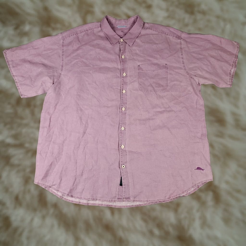 Tommy Bahama Tommy Bahama Shirt Mens 2XB Purple Linen Hawaiian Button Up Short Sleeve Shirt Size US XXL / EU 58 / 5 - 1 Thumbnail