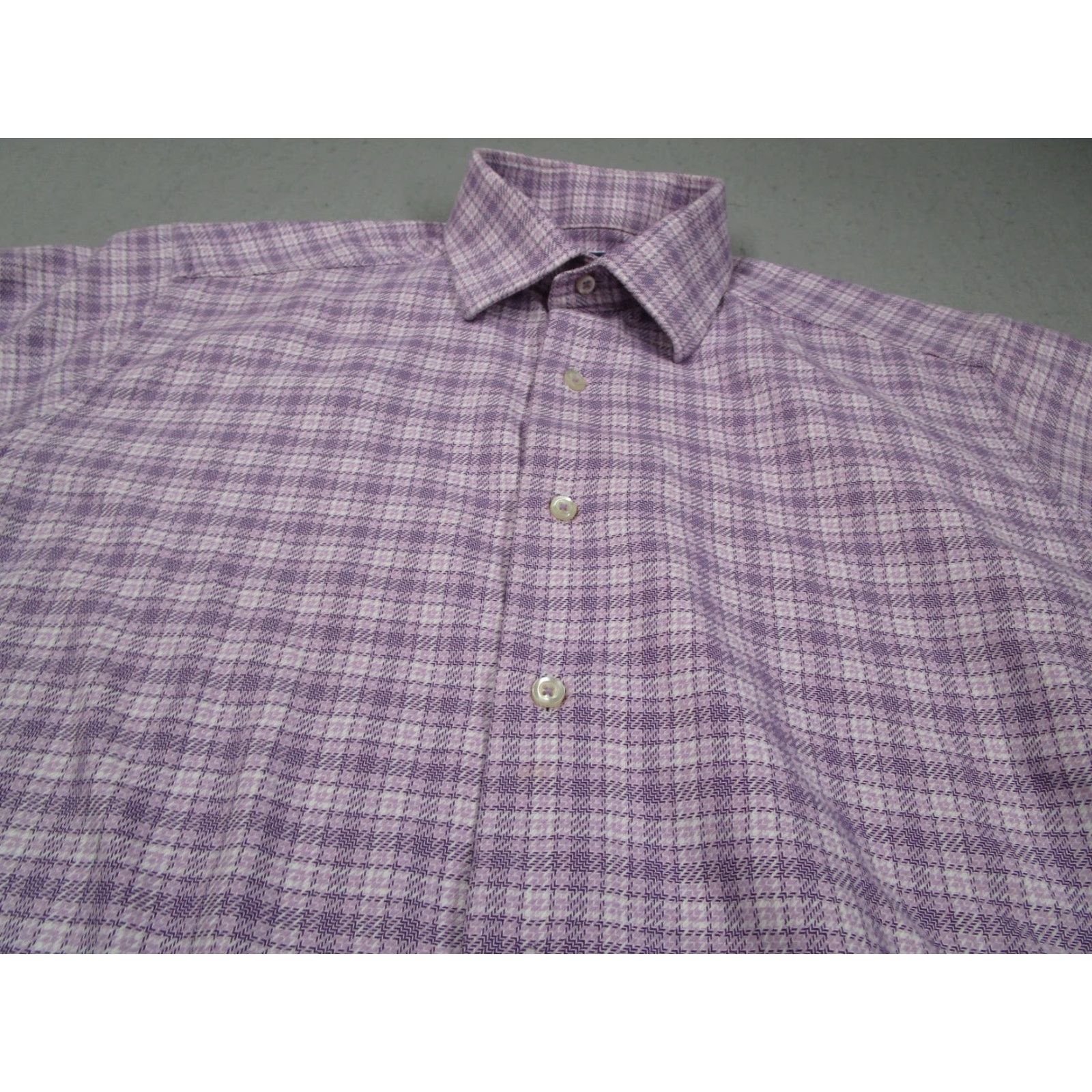 David Donahue David Donahue Dress Shirt Mens 16.5 34/35 Purple Plaid Trim Fit Button Front Size 34R - 2 Thumbnail