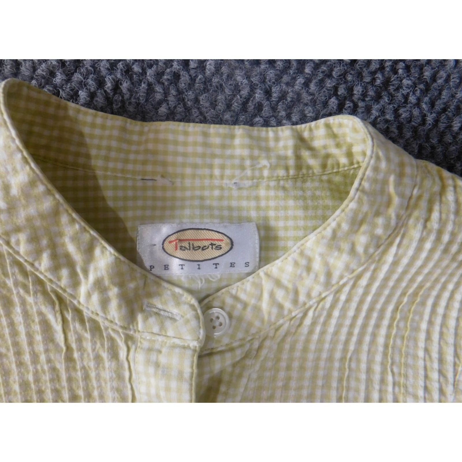 Talbots Talbots Womens Button-Up Plaid Blouse PM Petites Yellow Henley Sleeveless Rayon Casual Women Size M / US 6-8 / IT 42-44 - 6 Thumbnail