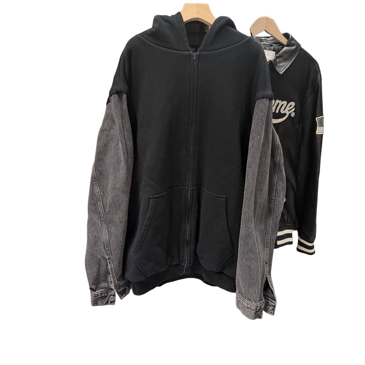 Balenciaga Balenciaga Denim Hybrid Zip Hoodie Size M Size US M / EU 48-50 / 2 - 1 Thumbnail