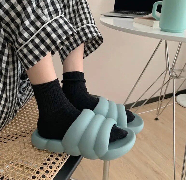 image of Vintage Puffer Sandal Slides Cute Y2K Streetwear in Blue, Men's (Size 11)