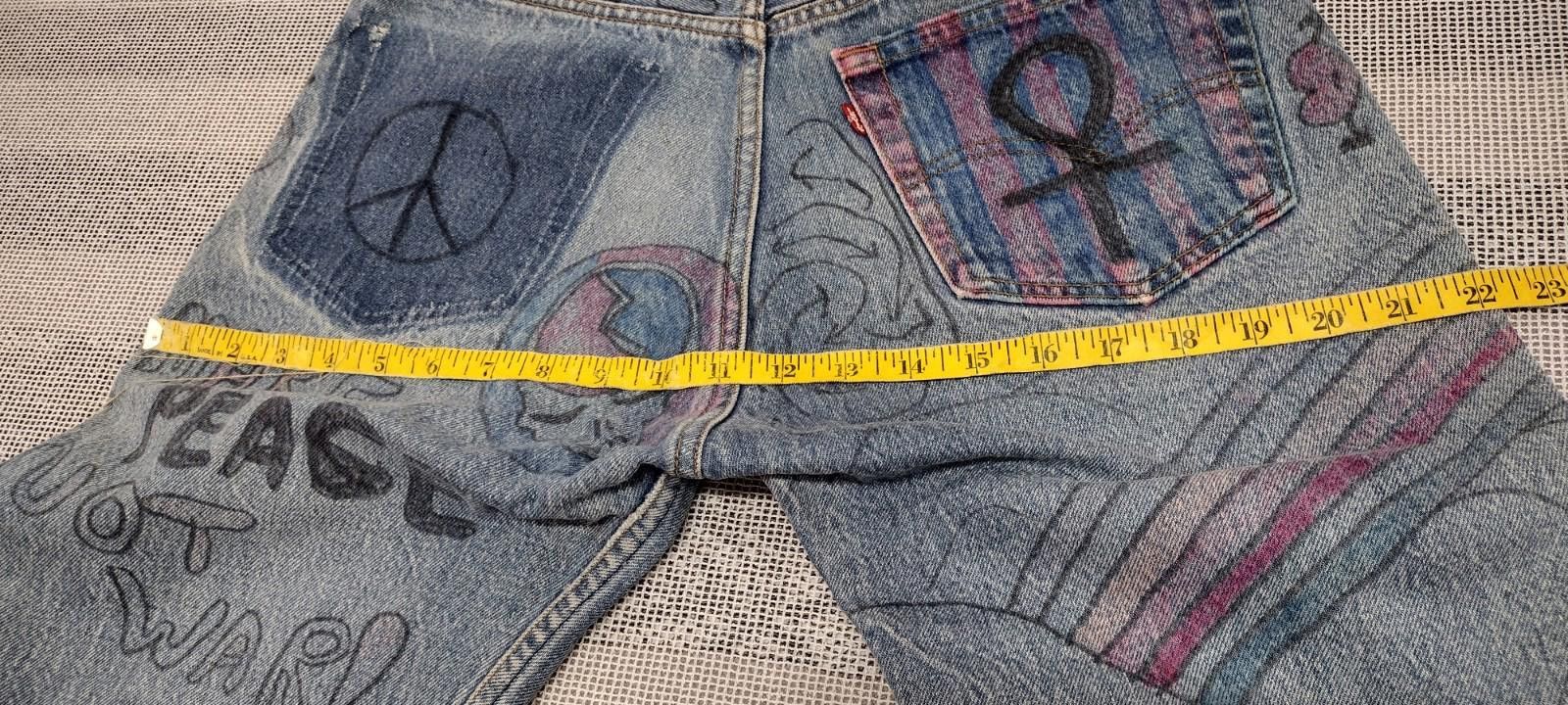 Levi's Levis Denim 90s 501 0000 y2k RARE hand drawn rock bands 32 Size US 32 / EU 48 - 8 Thumbnail