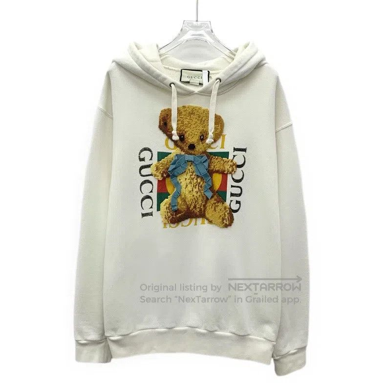 Gucci Gucci White logo letter teddy bear printed cotton hooded d Size US S / EU 44-46 / 1 - 1 Thumbnail