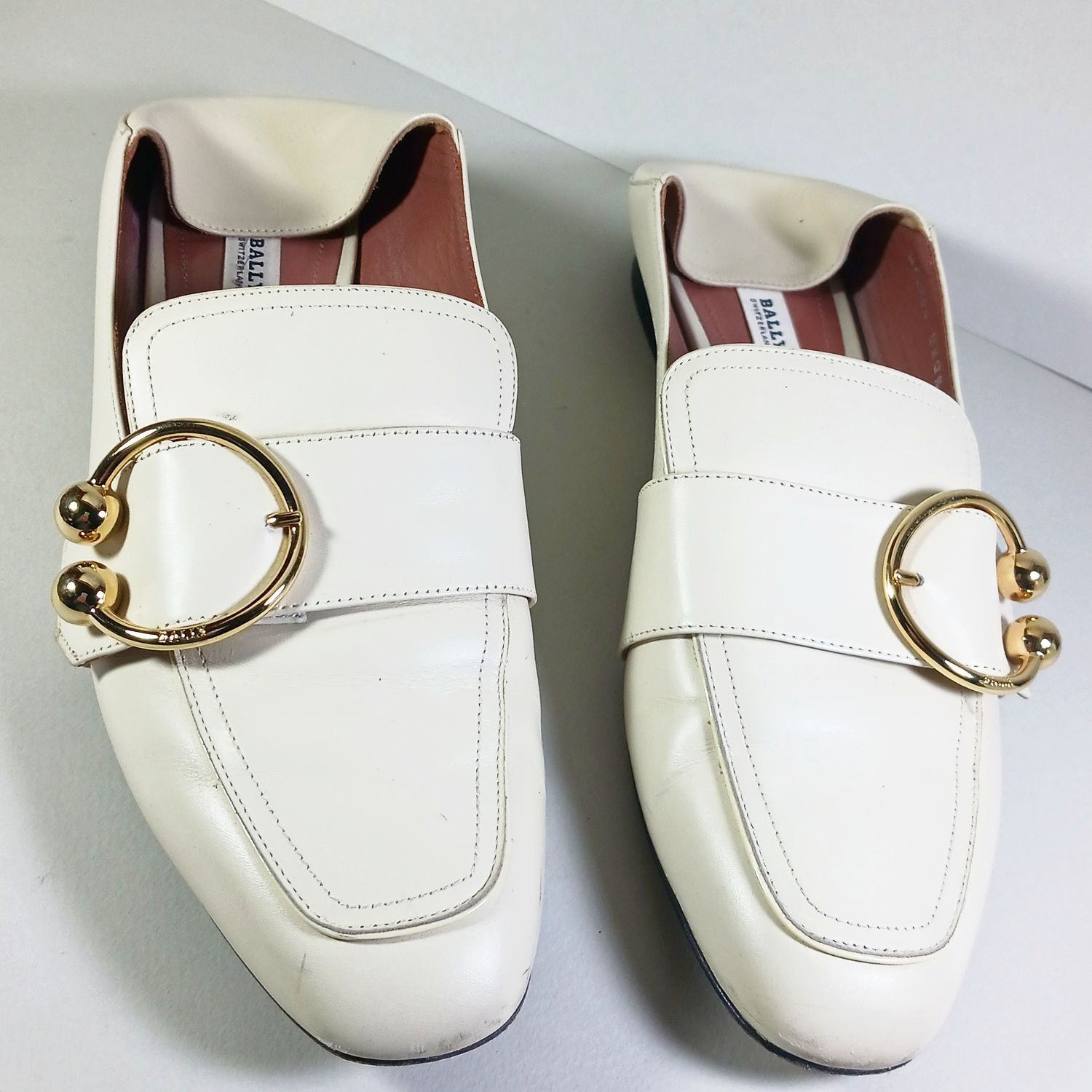 Bally Bally Malinda Ivory White Leather Buckle Slipper Loafers 39 Size US 8 / IT 38 - 2 Thumbnail
