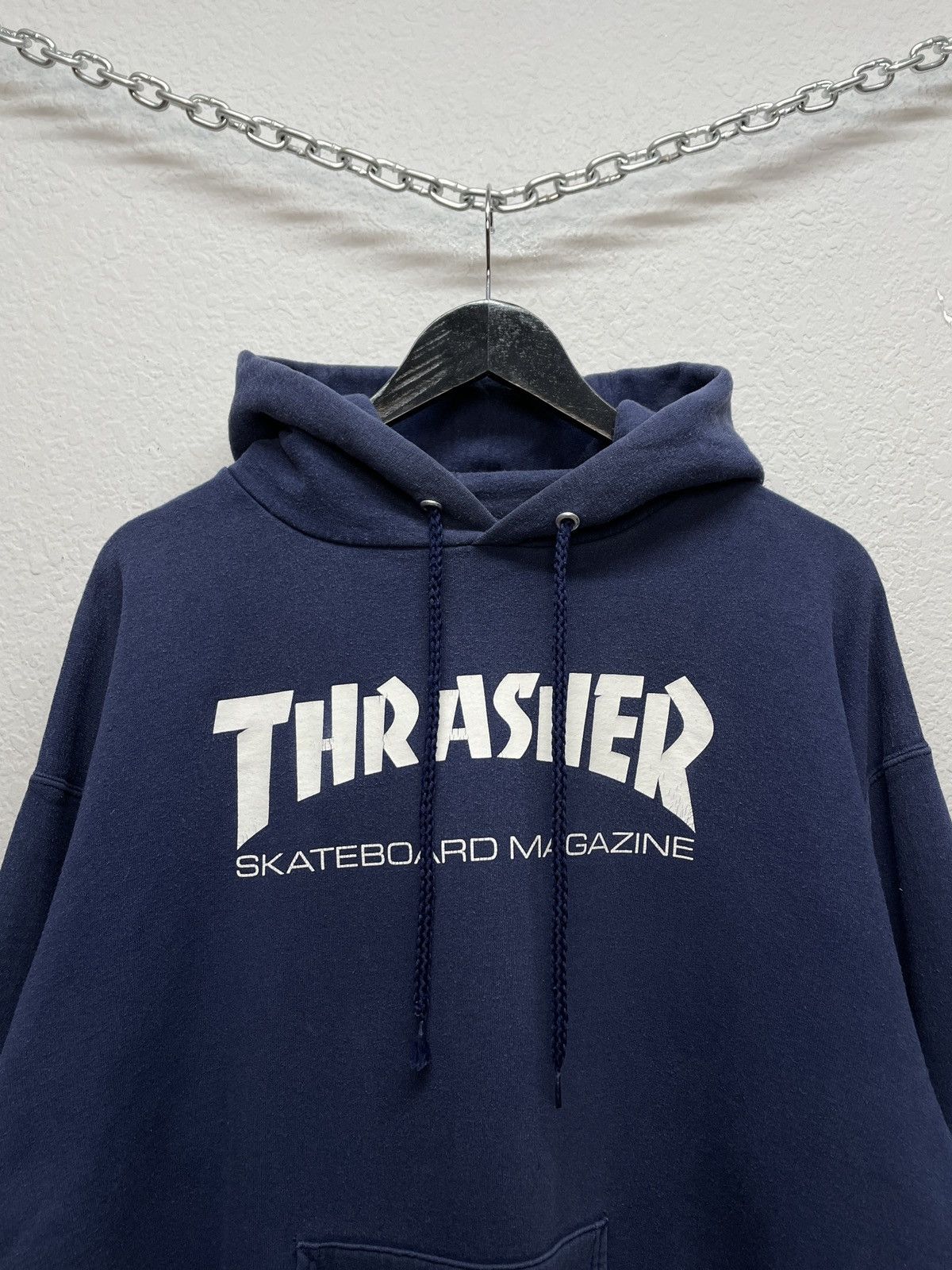 Thrasher Vintage Thrasher Navy Boxy Hoodie Skateboard Magazine Logo Size US M / EU 48-50 / 2 - 5 Thumbnail