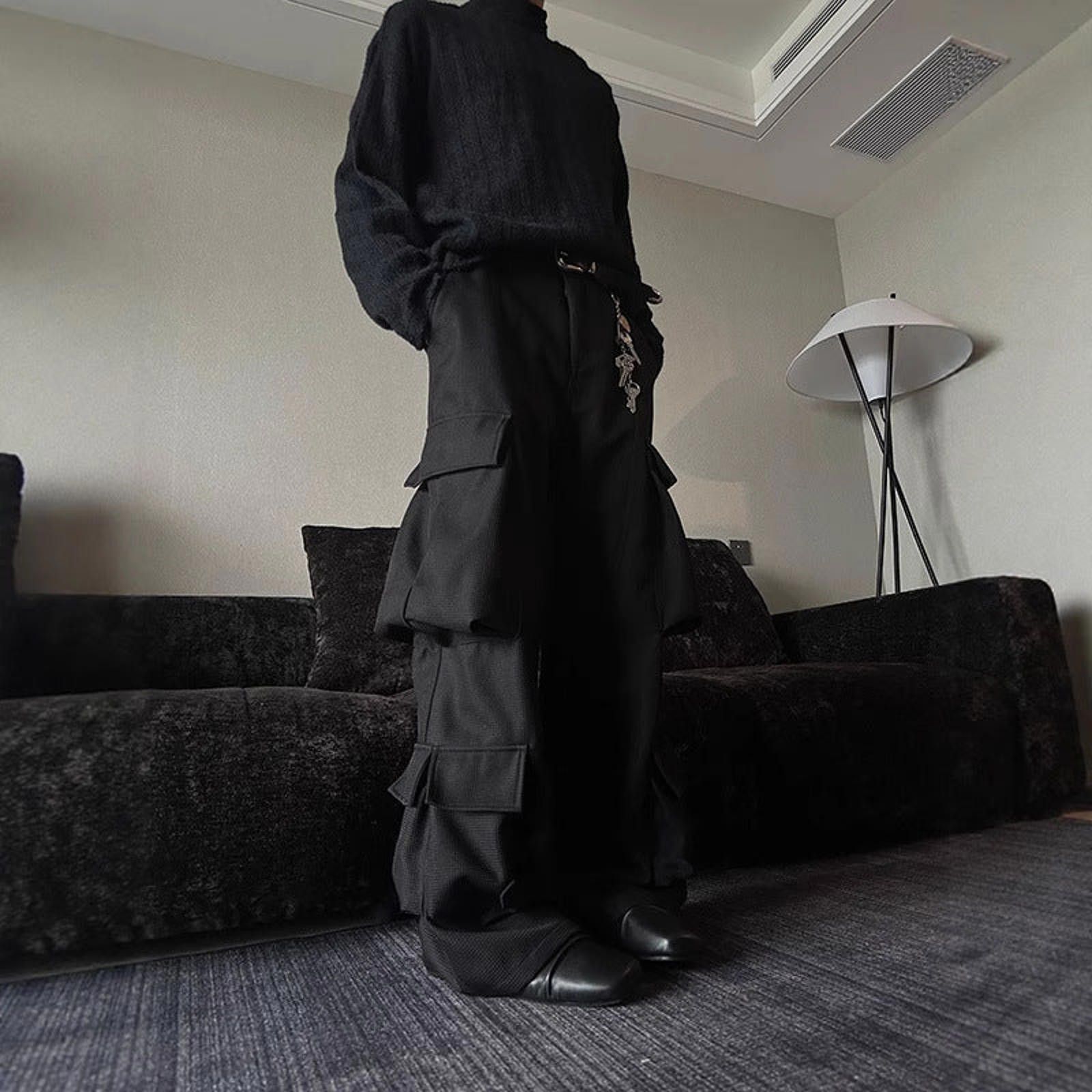 Japanese Brand Black Wide Leg Cargo Pants, Baggy Utility Trousers Size US 32 / EU 48 - 2 Thumbnail