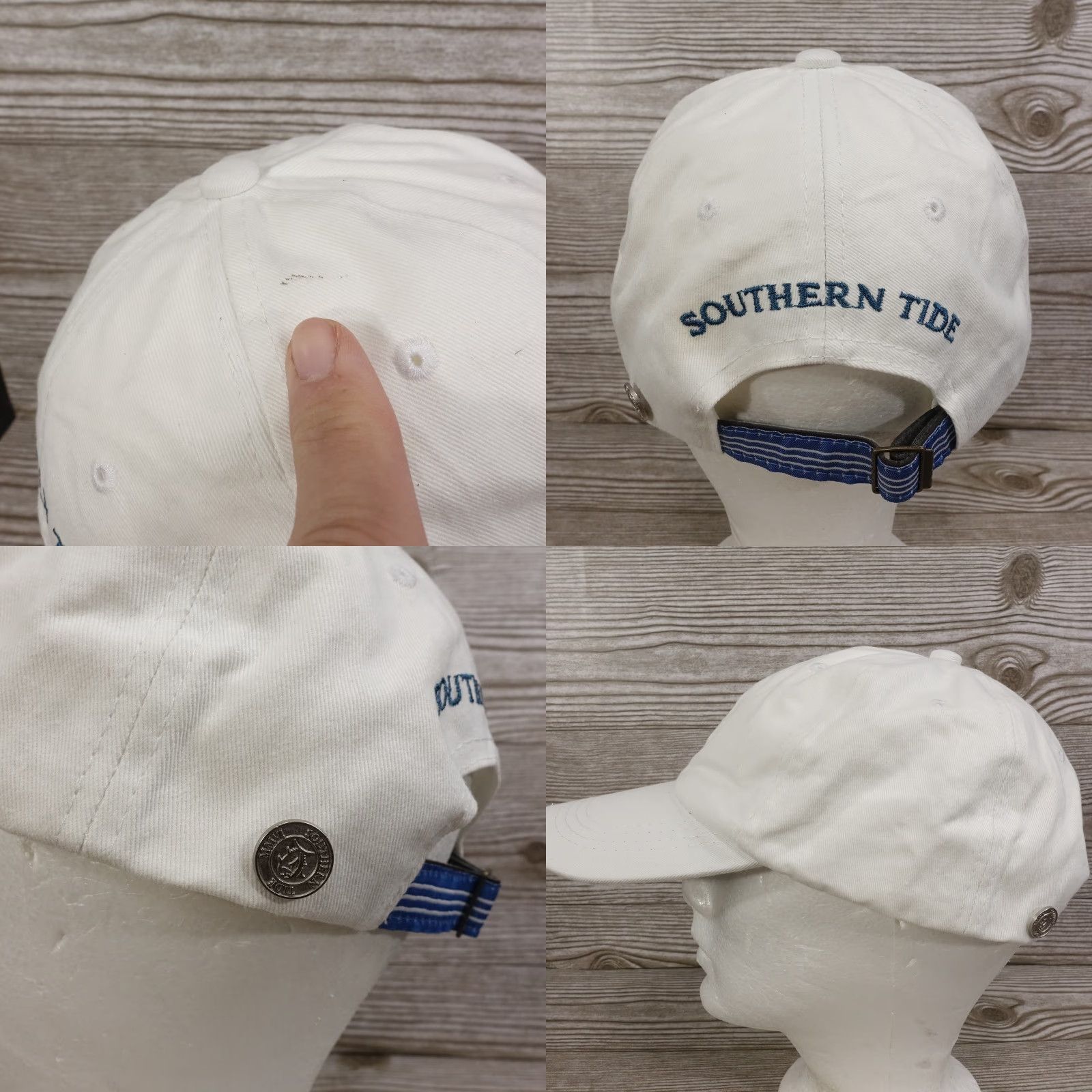 Southern Tide SOUTHERN TIDE FISH LOGO WHITE BASEBALL CAP STRAPBACK DAD CAP STAINED Unisex One Size Size ONE SIZE - 8 Thumbnail