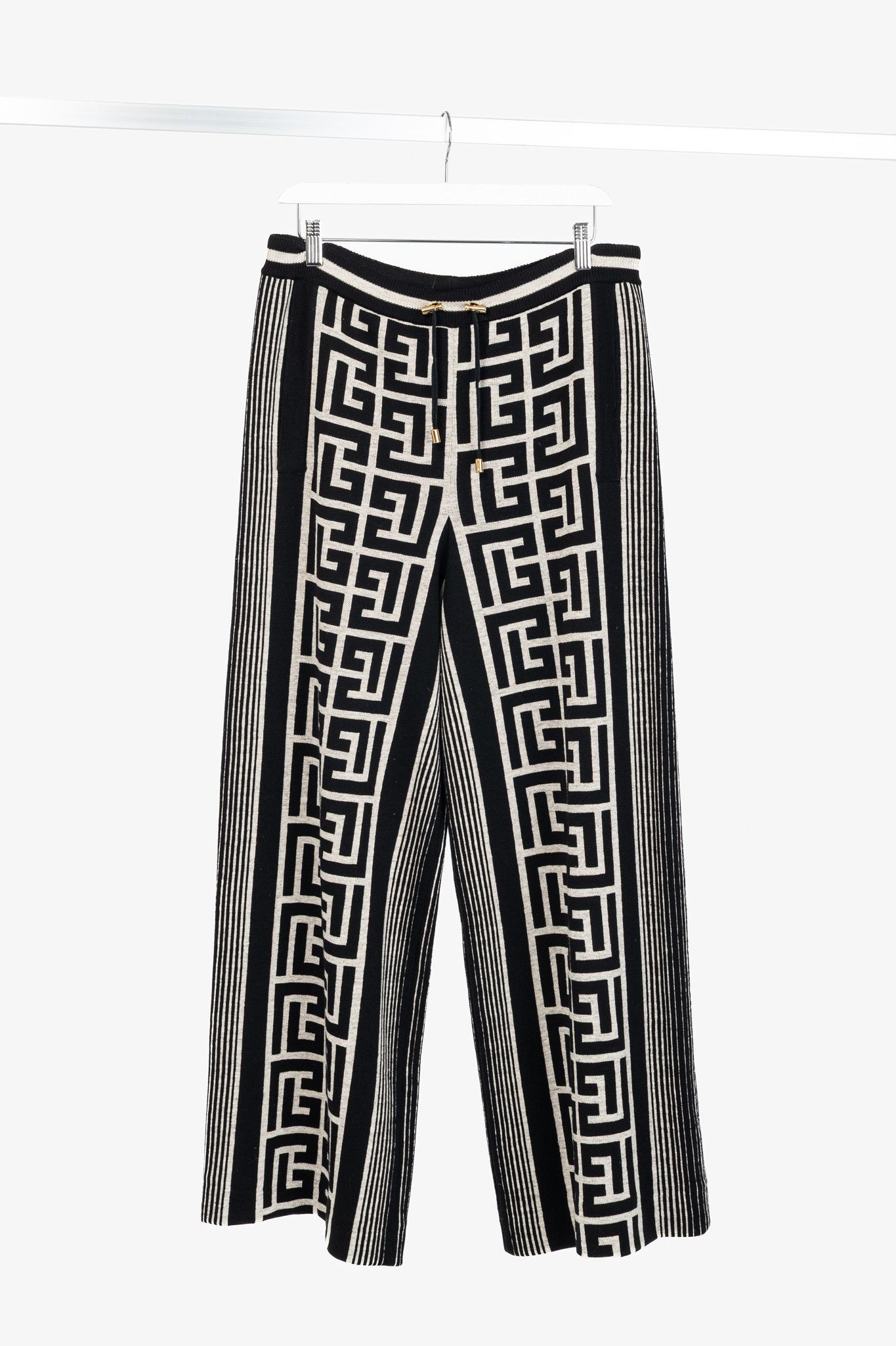 Balmain Balmain Ivoire & Noir Monogram-Jacquard Wool Sweatpants Size 30" / US 8 / IT 44 - 1 Thumbnail