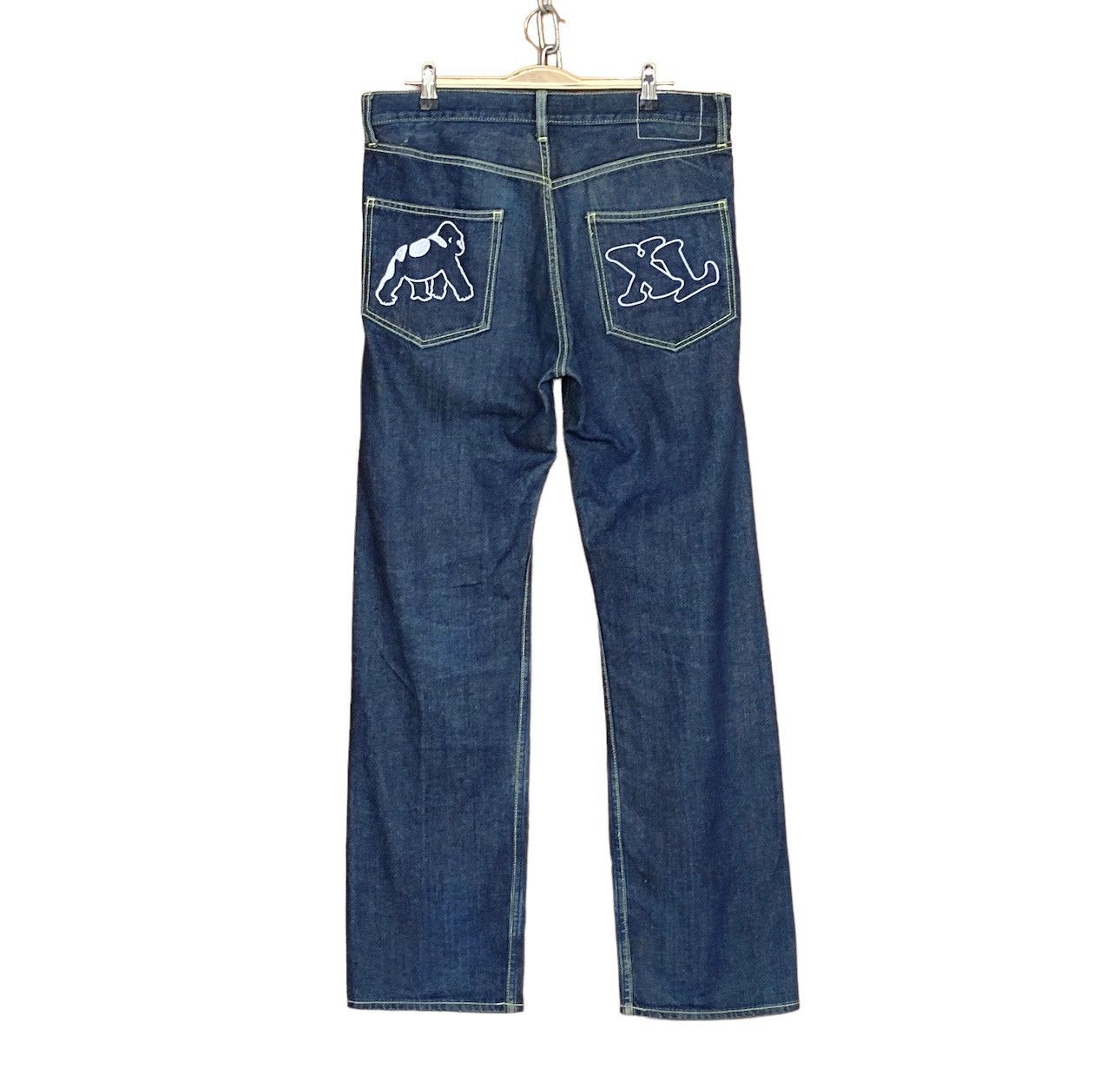 image of Hook Ups x Xlarge Logo Back Pocket Straight Cut Denim Jeans, Men's (Size 32)