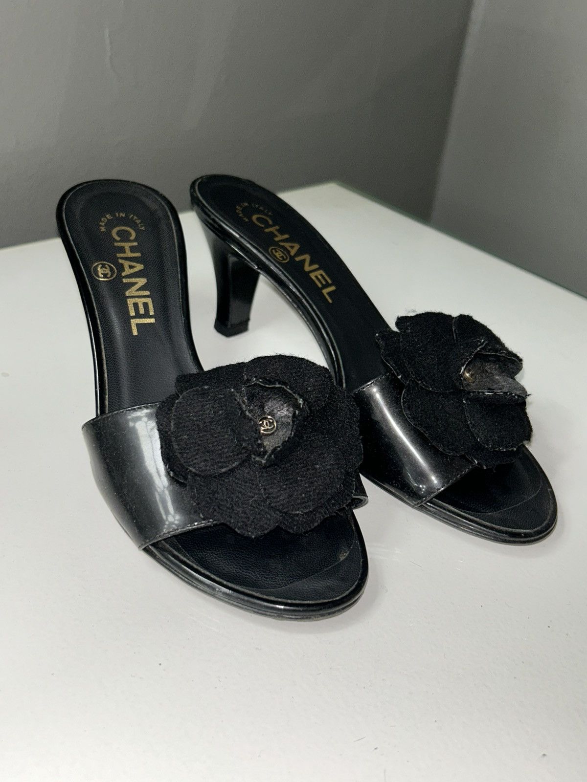 Chanel Chanel Black Camellia Embellished Peep Toe Heels size 34 1/2 Size US 4.5 / IT 34.5 - 2 Thumbnail