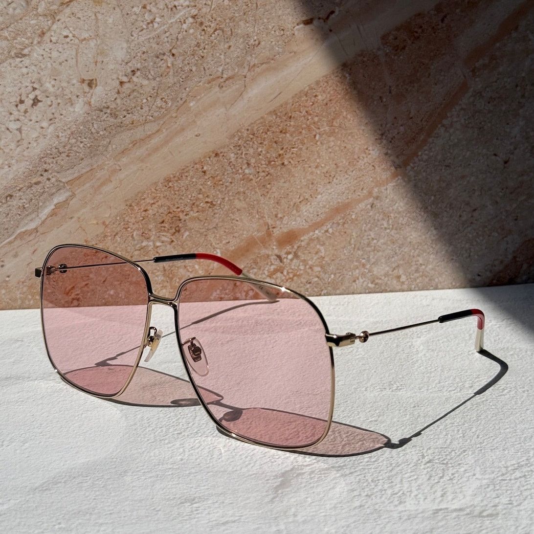 Gucci NEW Gucci GG0394S Gold Pink Lens Sunglasses RARE Size ONE SIZE - 1 Thumbnail