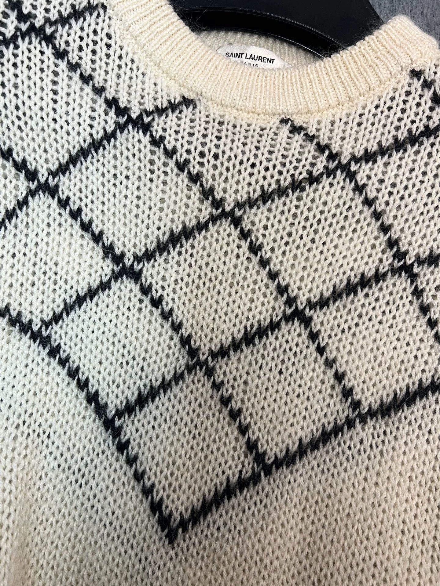 Saint Laurent Paris Authentic Saint Laurent Off-White Checkered Wool Sweater Size L / US 10 / IT 46 - 3 Thumbnail