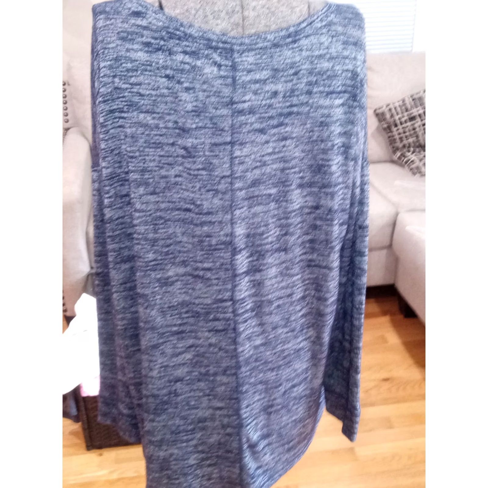 Lou & Grey Lou & Grey Women's Long Sleeve Marled Blue Lounge Top T-Shirt Size L Crew Neck, 28" Length, Tunic Style Size L / US 10 / IT 46 - 3 Thumbnail