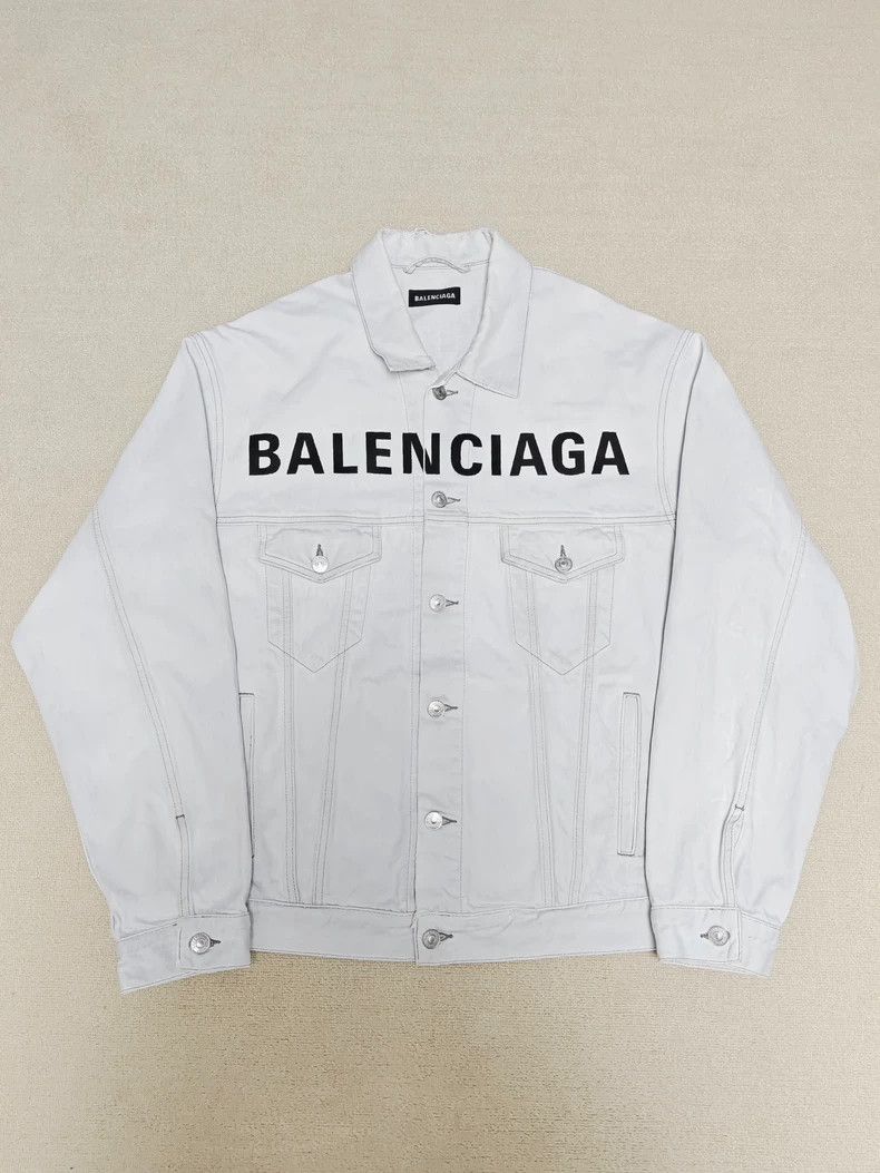 Balenciaga Balenciaga vintage embroidered logo lime white denim jacket Grailed