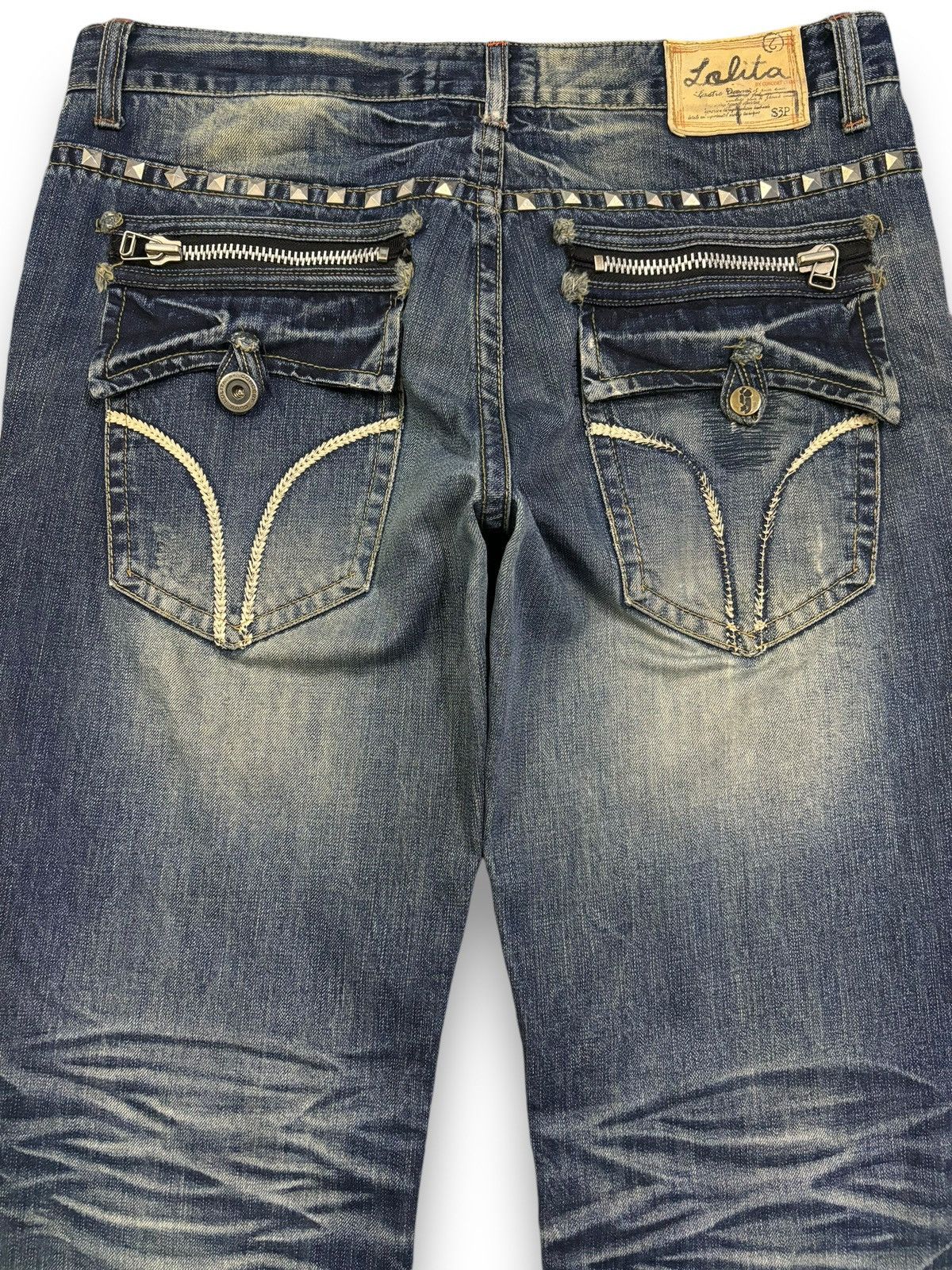 Beauty Beast Vintage Lolita x Beast Studded Flare Distressed Punk Jeans Size US 35 - 12 Thumbnail