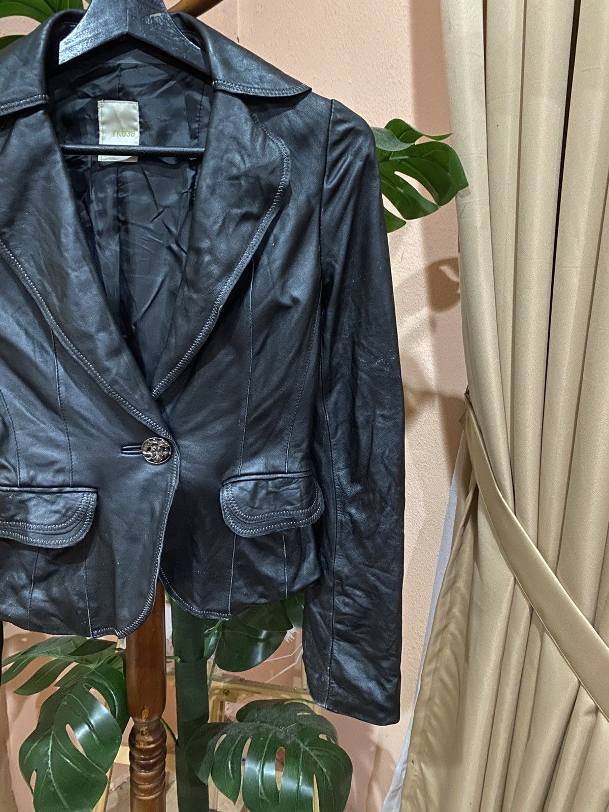 Other Vintage YK038 Black Leather Women’s Blazer Jacket - Classic Size XS / US 0-2 / IT 36-38 - 4 Thumbnail