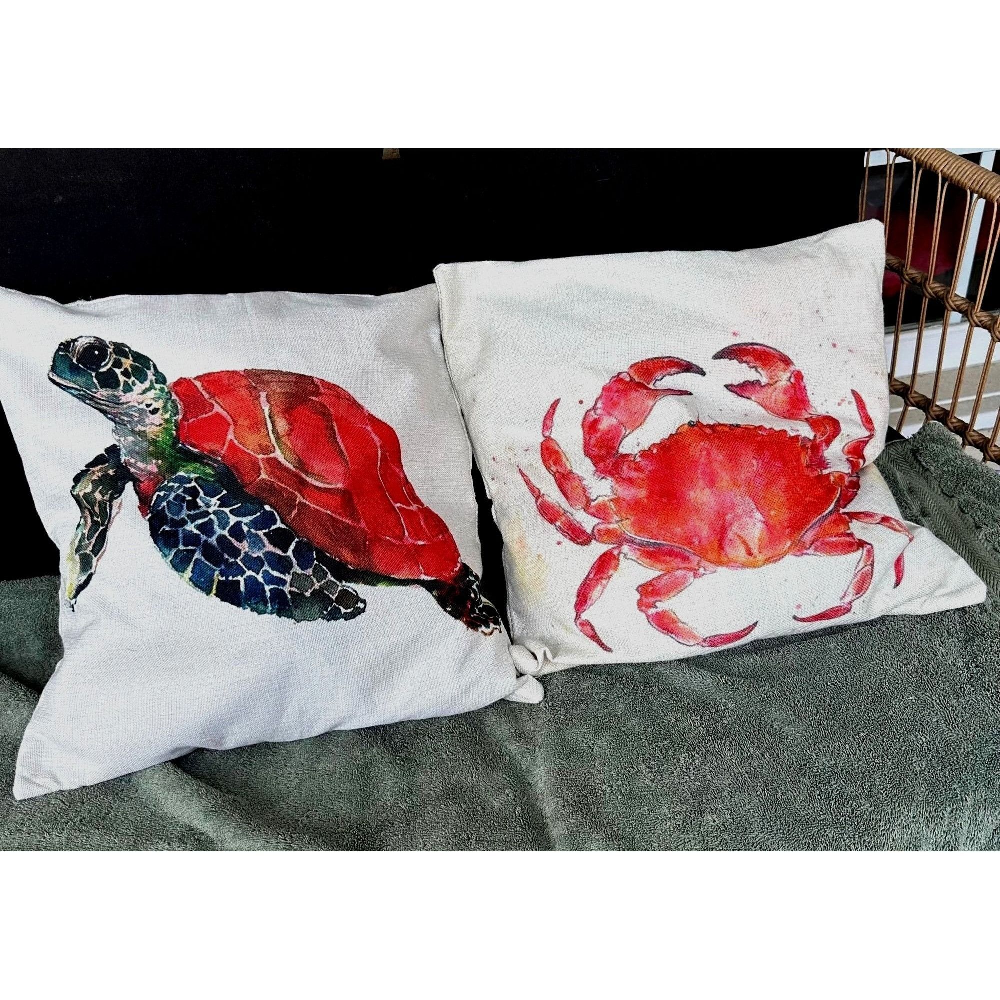 Handmade Sea Turtle Crab Throw Pillow Covers Hand Painted Art Decor S Size ONE SIZE - 1 Thumbnail