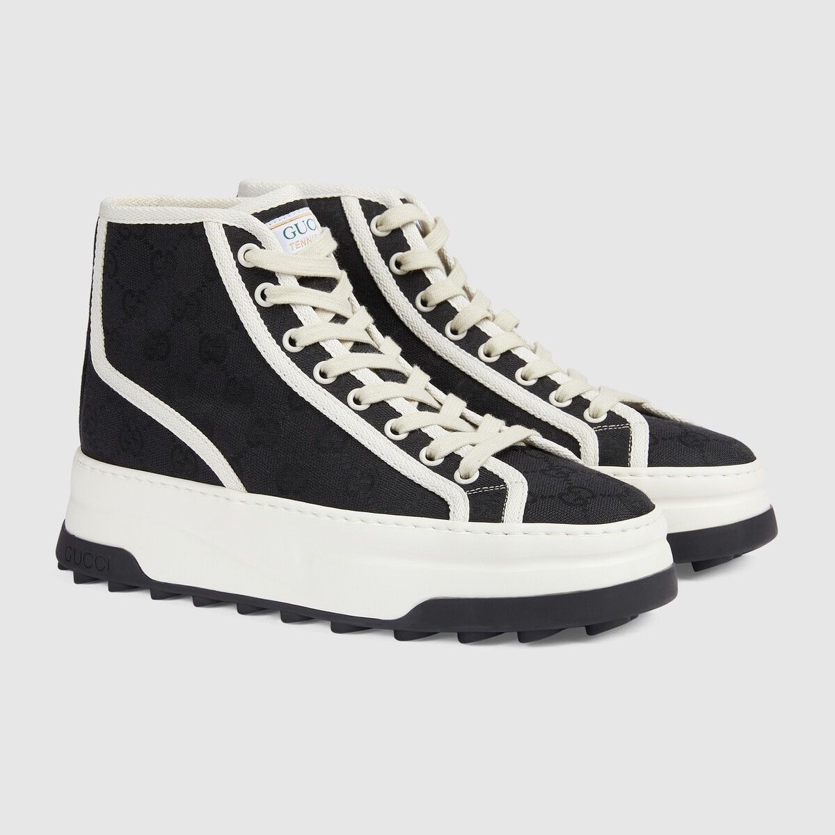 Gucci o1s1wg110425 Women's GG High Top Sneakers in Black & White Size US 7 / IT 37 - 2 Thumbnail