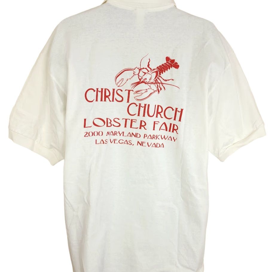 Anvil VINTAGE Christ Church Lobster Fair Polo Shirt Mens Size XL Y2K Vegas Christian Anvil White Cotton Short Sleeve Button-Up 90s Jesus Christ Size US XL / EU 56 / 4 - 2 Thumbnail