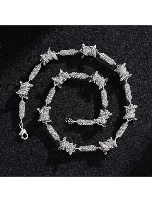 Jewelry Bling Crystal Barbed Wire Link Choker Necklace Size ONE SIZE - 3 Thumbnail