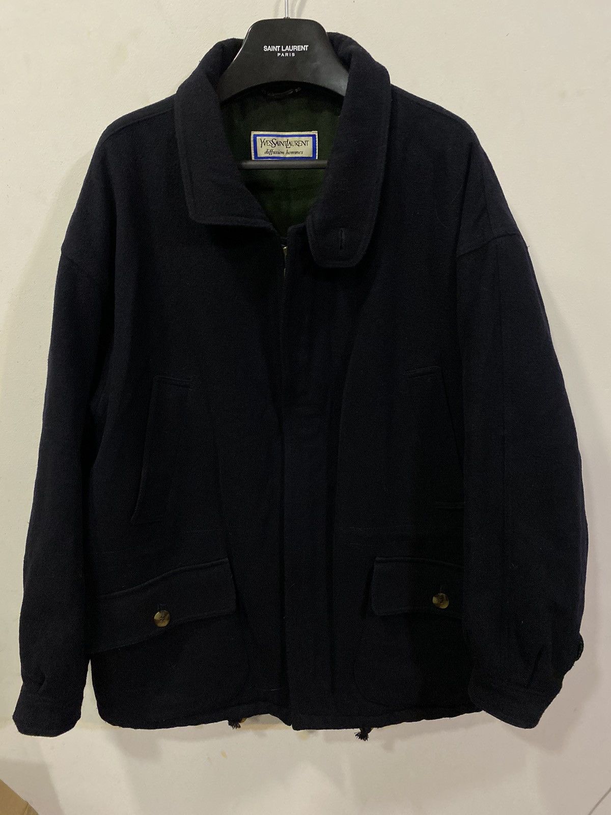 image of Vintage x YVES Saint Laurent 90's Wool YSL Jacket Warm YSL Bomber Short YSL Coat in Dark Navy (Size