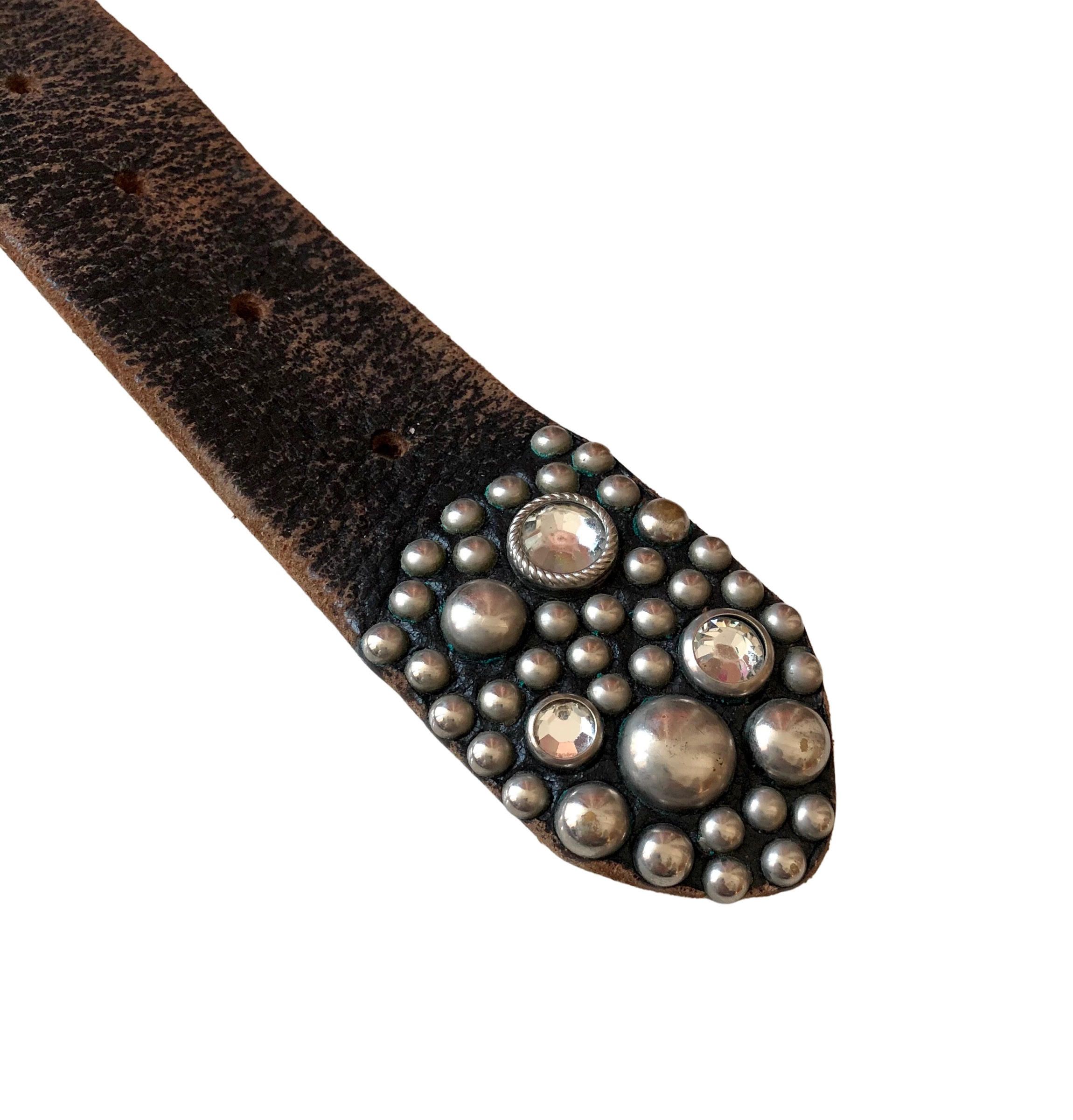 Genuine Leather Vintage Leather Studded Belt By Old Stud Handmade Size 34 - 10 Thumbnail