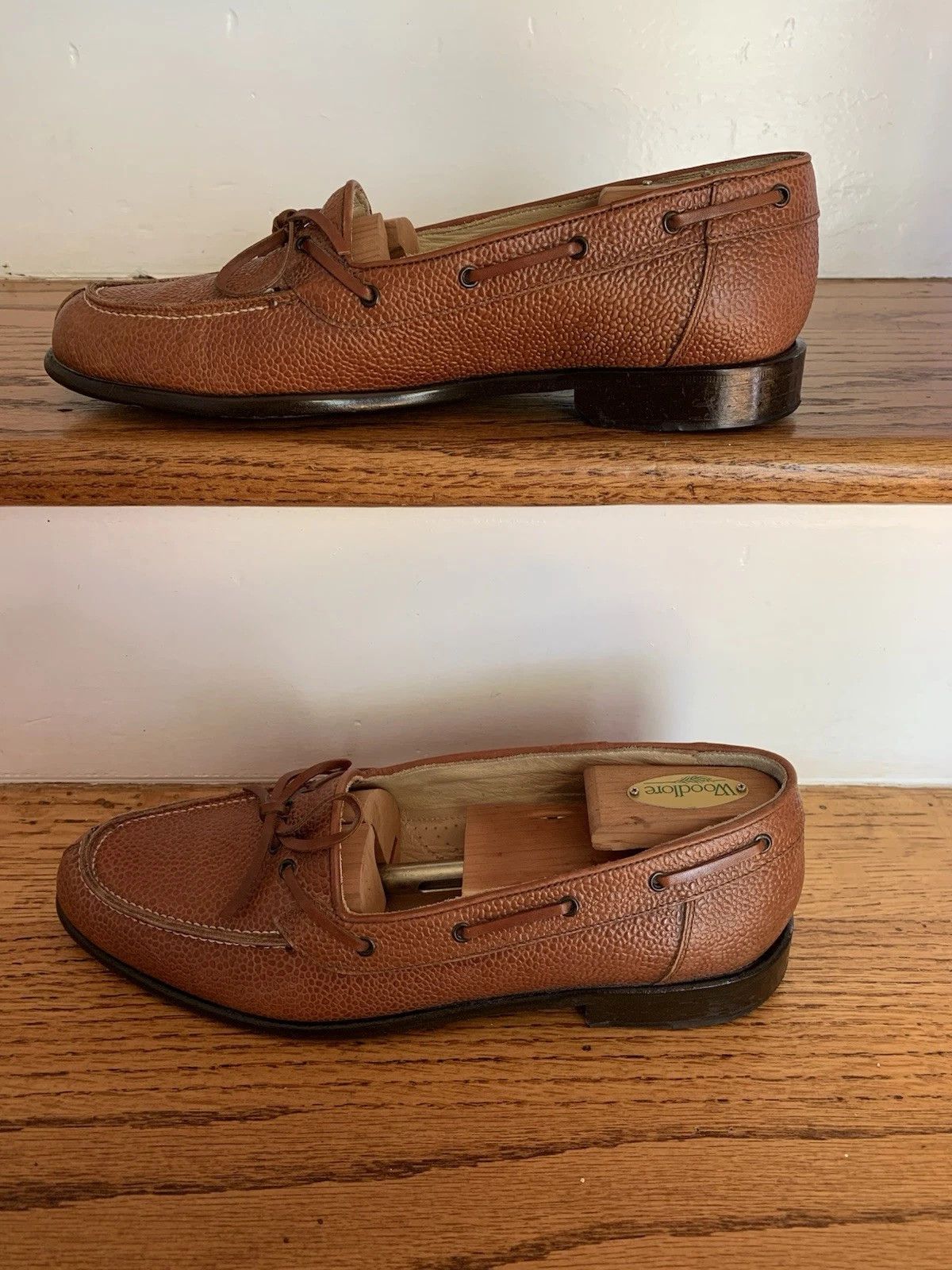 Zelli Zelli Cognac Pebble Leather Tie Loafers Size US 9.5 / EU 42-43 - 3 Thumbnail