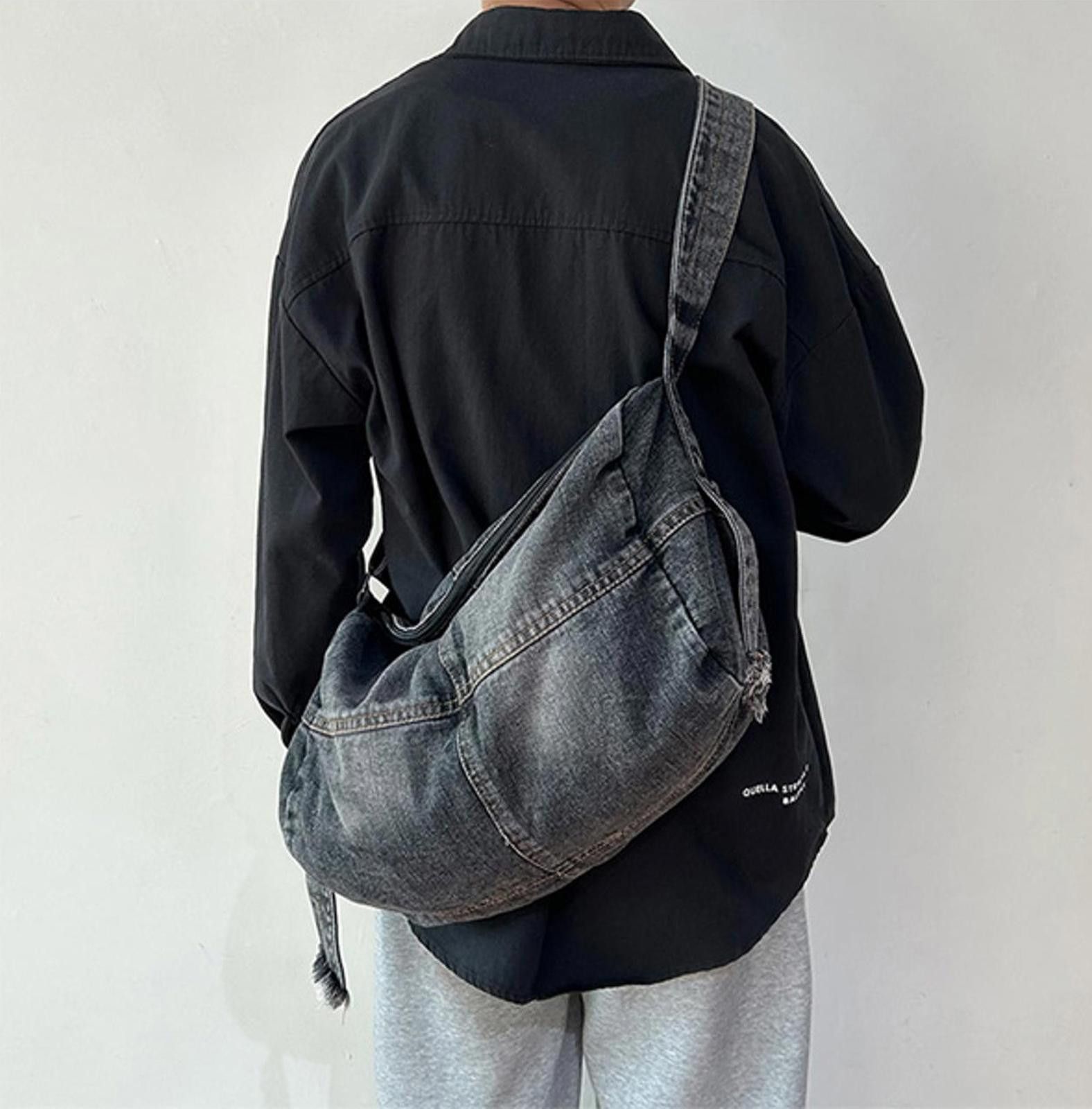 Trendy Slouchy Denim Crossbody Bag in Black, Women's