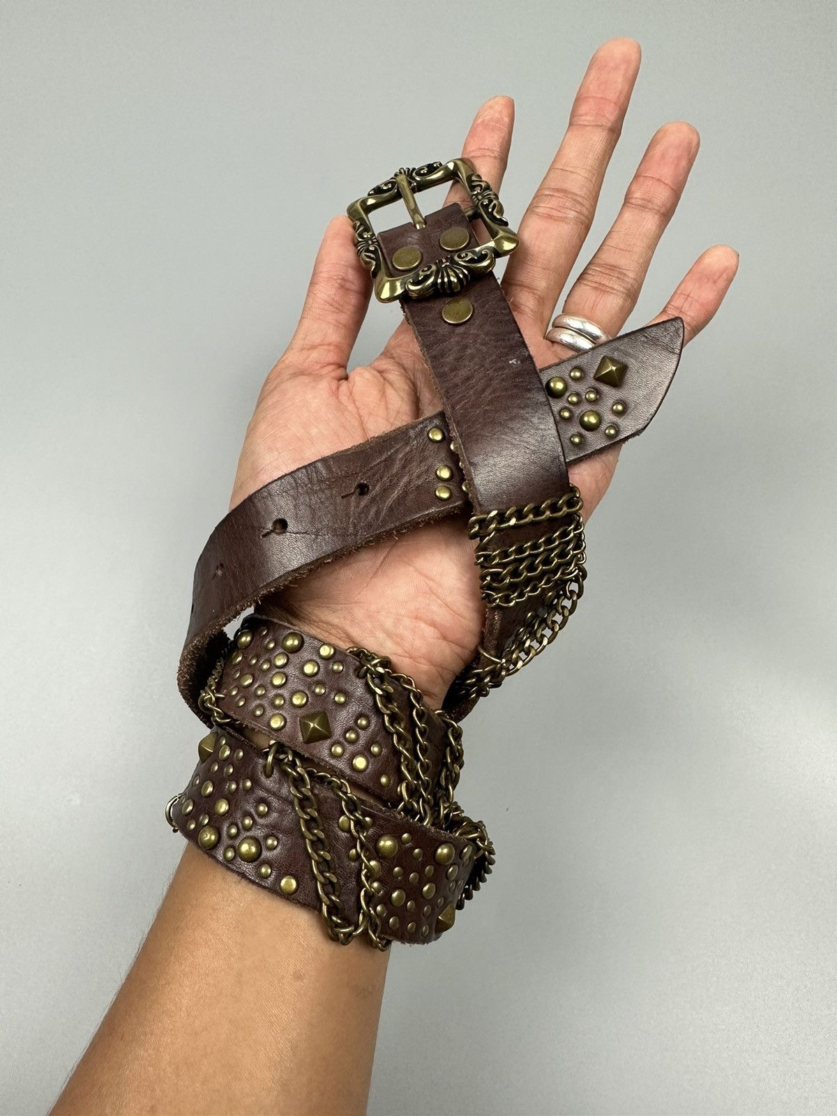 Japanese Brand Rare Gothic Celtic Flower Buckle Studded Leather Belt Size 34 - 14 Thumbnail