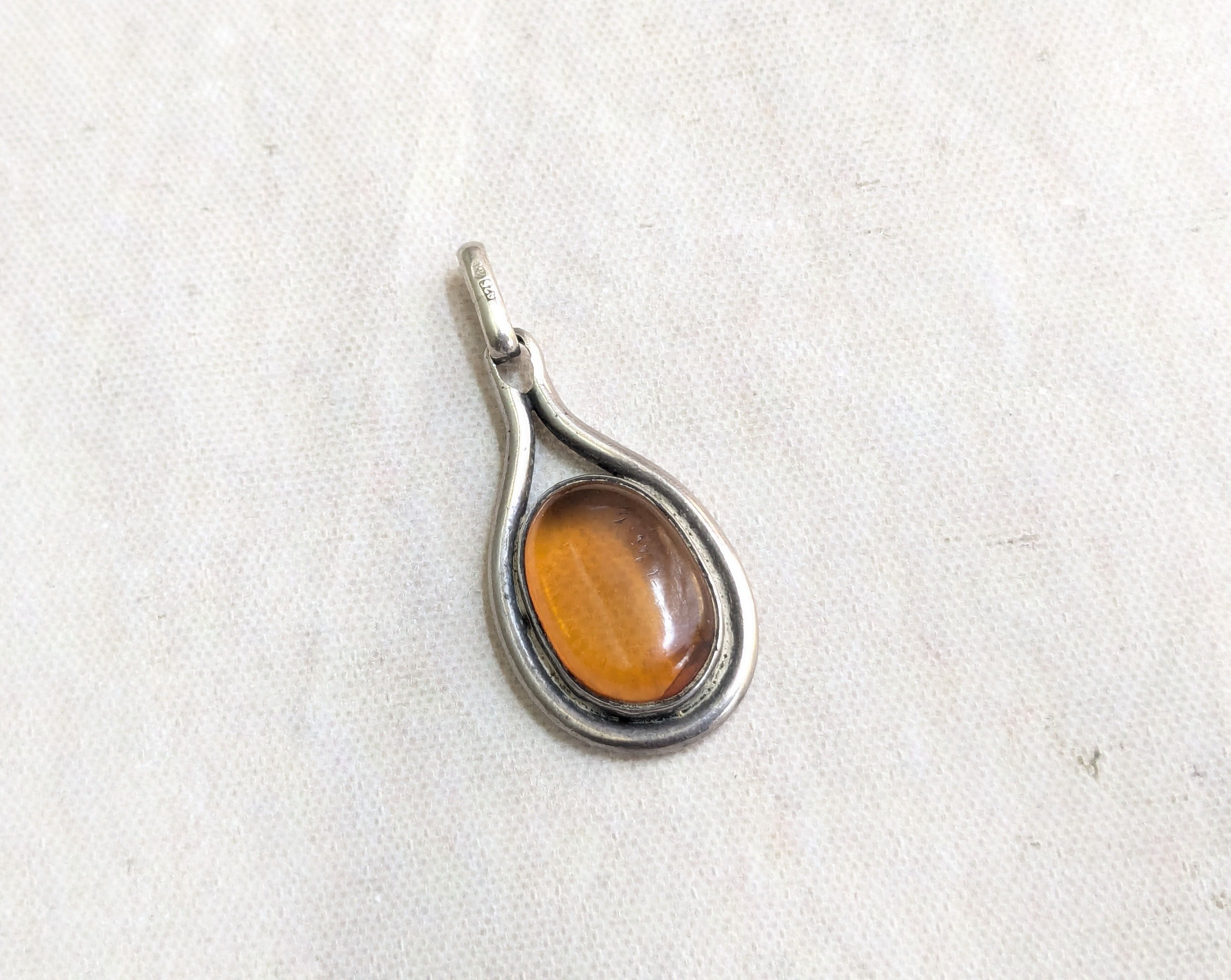 Jewelry x Vintage Sterling Silver Pendant Orange Amber, Women's