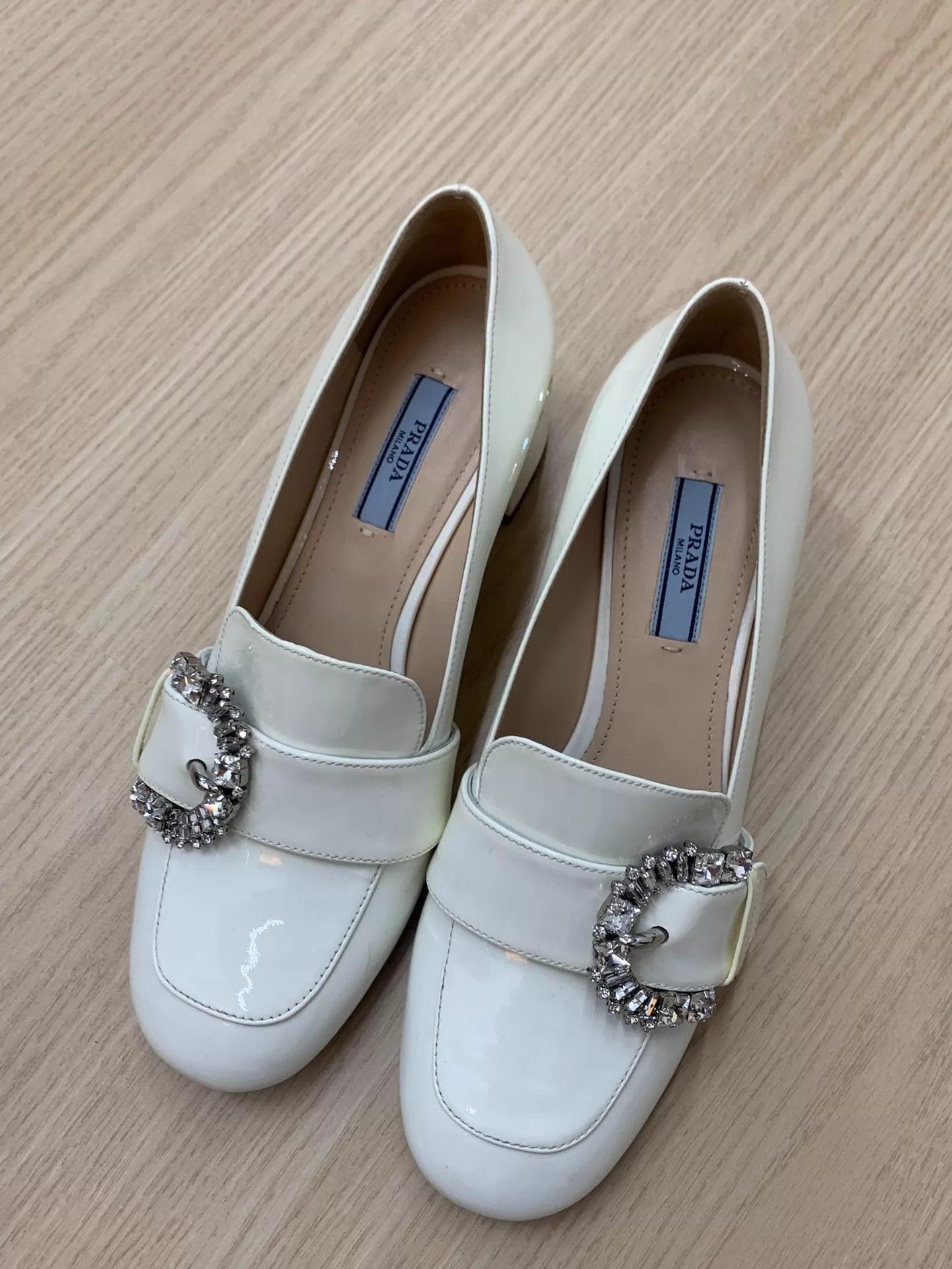 Prada Prada White Crystal Patent Leather Heels 36.5 Unused Size US 6 / IT 36 - 1 Thumbnail