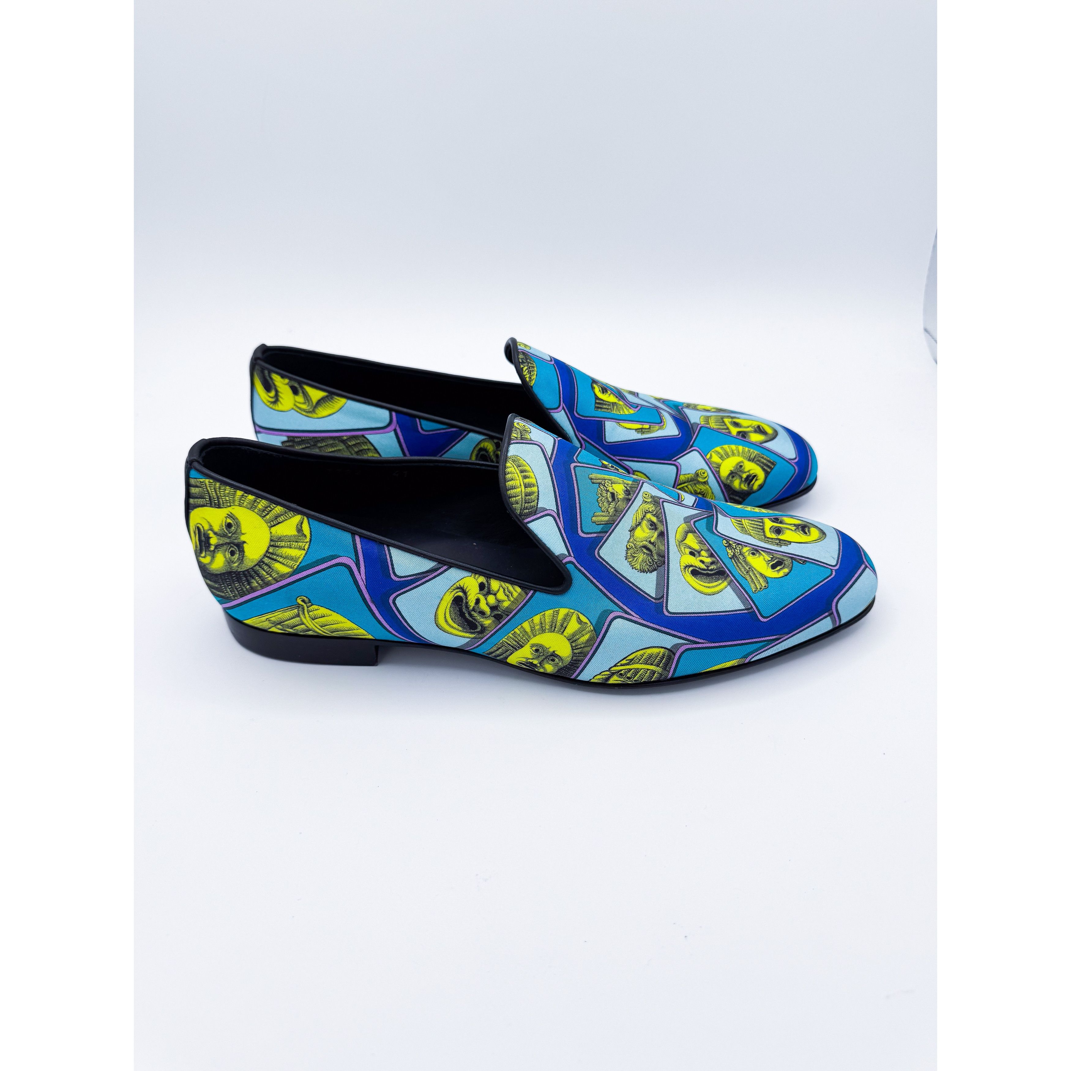 Versace Versace Masks Print Silk Twill Loafer In Acid Green Teal Size US 8 / EU 41 - 4 Thumbnail