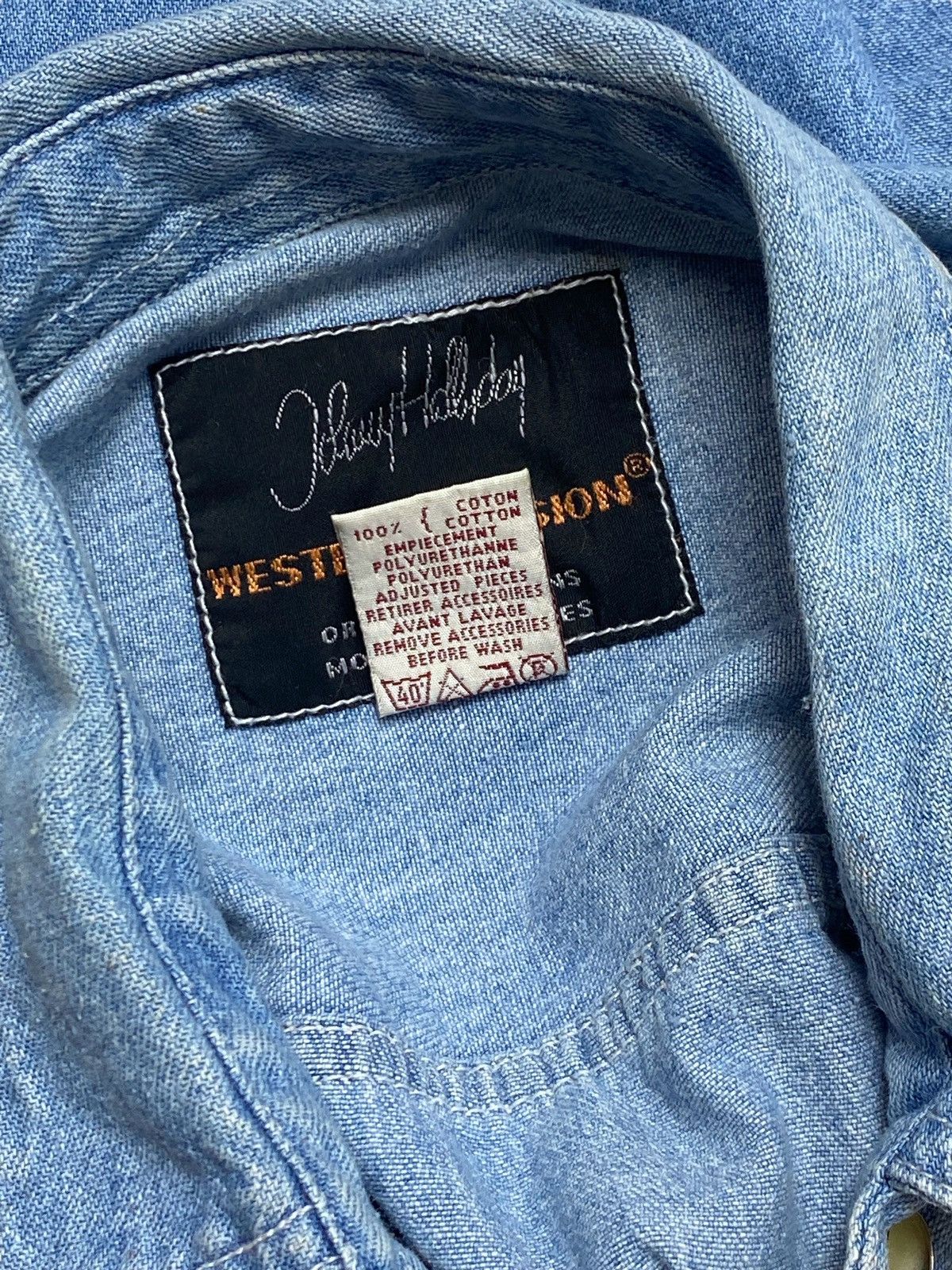 Vintage 90s Vintage JOHNNY HALLYDAY Denim Cowboy Style Shirt Size US L / EU 52-54 / 3 - 5 Thumbnail