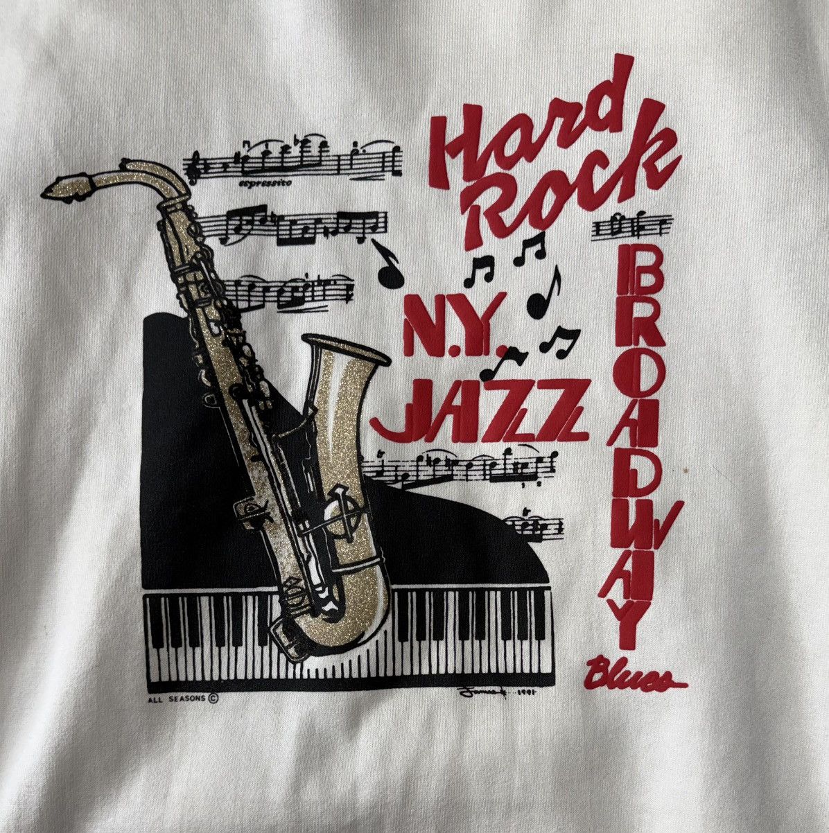 Fruit Of The Loom Vintage 90s 1991 Hard Rock Broadway NY Music Sweatshirt Size US XL / EU 56 / 4 - 2 Thumbnail