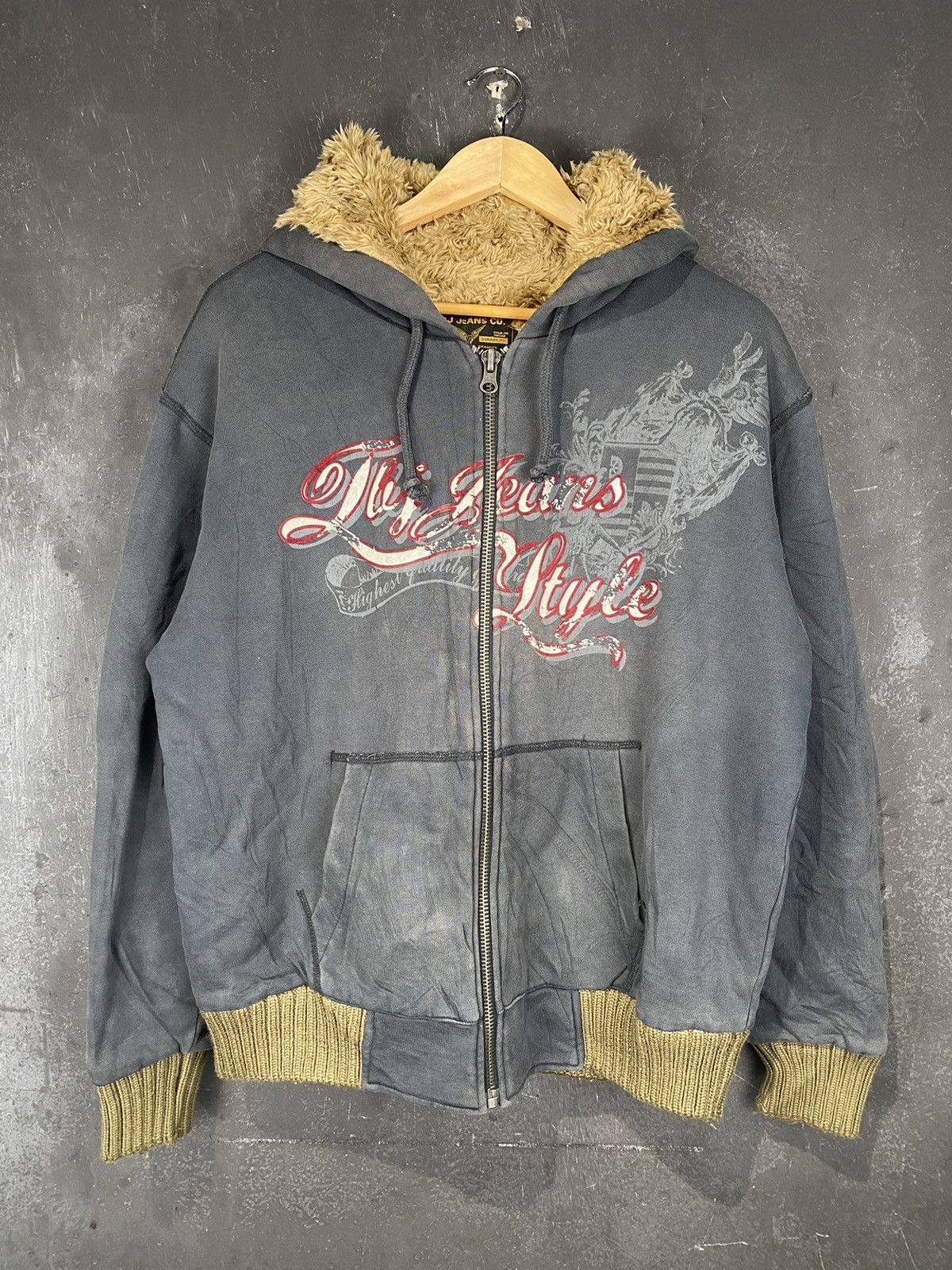 If Six Was Nine × Le Grande Bleu (L.G.B.) y2k Faux Fur Spellout Zipped Up Jacket Hoodie Size US L / EU 52-54 / 3 - 2 Thumbnail