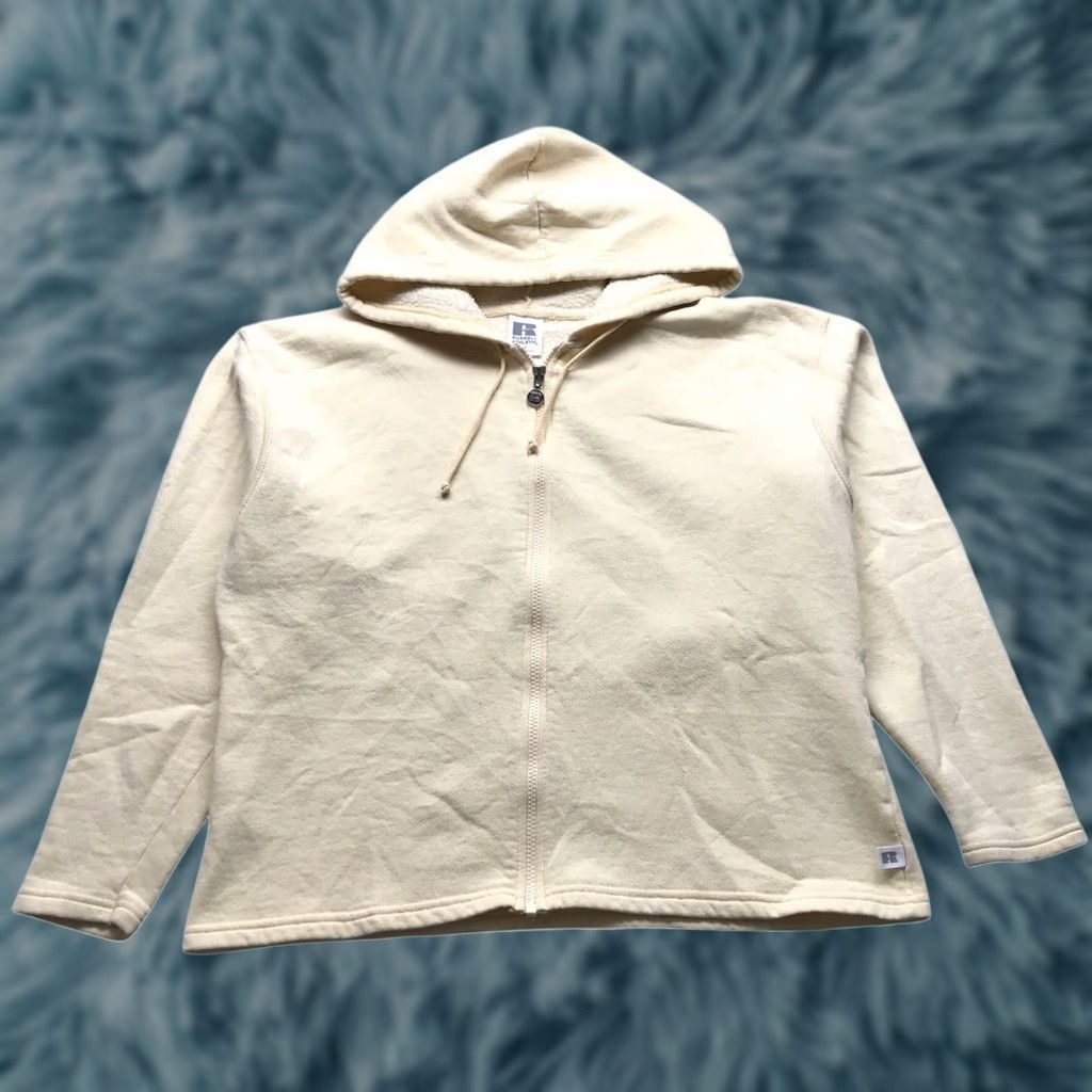 Russell Athletic VINTAGE Russell Athletic Hoodie Jacket Womens M Yellow 90s Solid Zip Jacket Womens Activewear Size M / US 6-8 / IT 42-44 - 1 Thumbnail