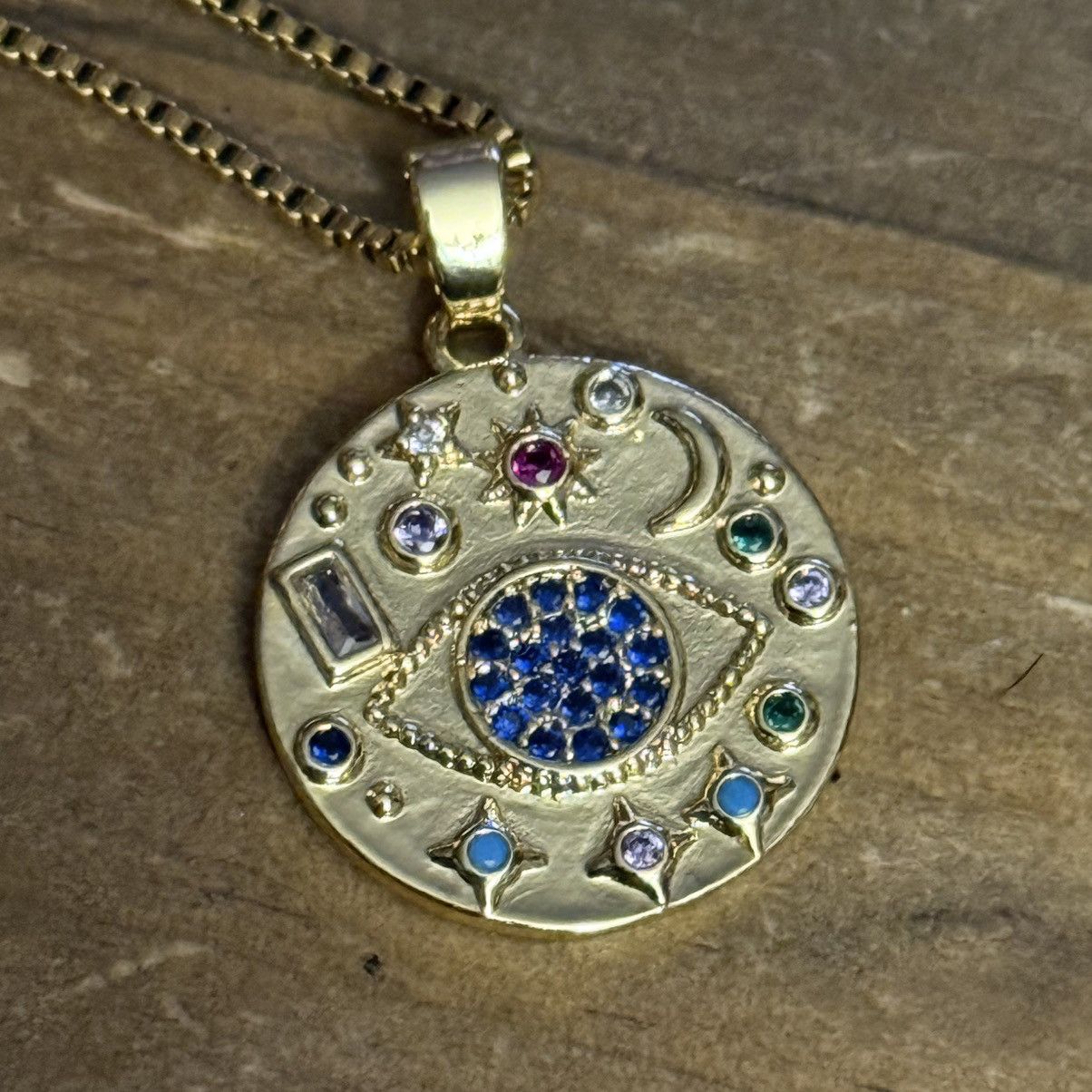 Other Gold stainless steel celestial evil eye coin pendant necklac Size ONE SIZE - 6 Thumbnail