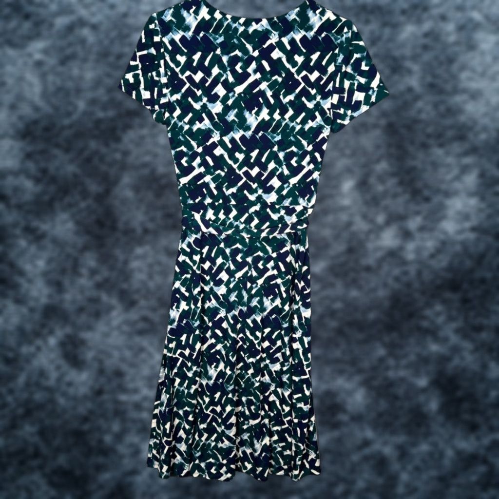Vintage Eliza J Womens Dress Abstract Print Faux Wrap Tie Waist Short  Sleeves Size 4 Green Midi Womens | Grailed